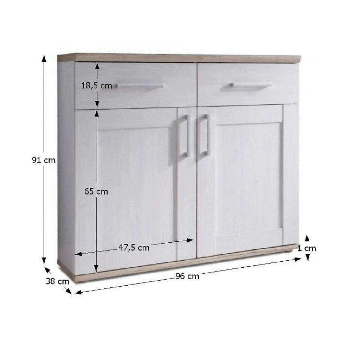 Comoda PROVENSAL, PAL melaminat, alb/stejar San Remo, 96x38x91 cm