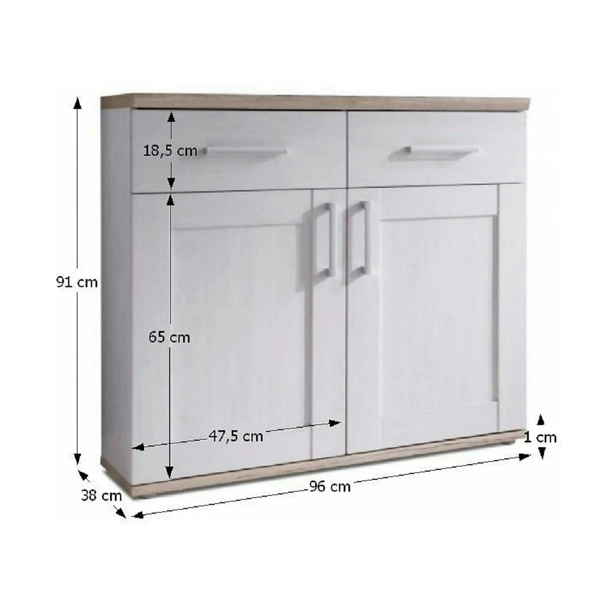 Comoda PROVENSAL, PAL melaminat, alb/stejar San Remo, 96x38x91 cm