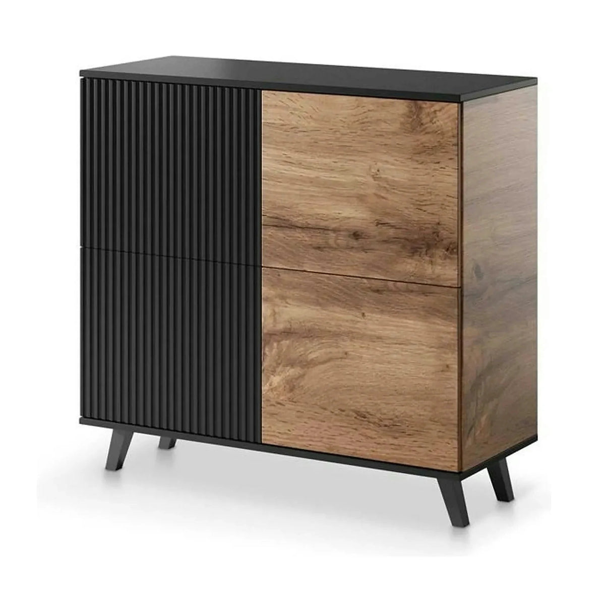 Comoda RANDOM KM-2, stejar wotan/negru, PAL furniruit, 100x40x95 cm
