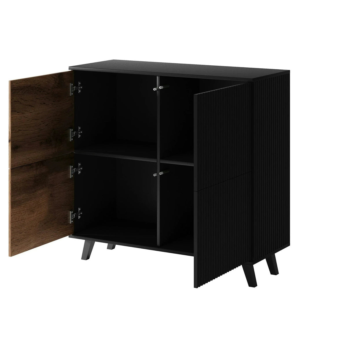Comoda RANDOM KM-2, stejar wotan/negru, PAL furniruit, 100x40x95 cm