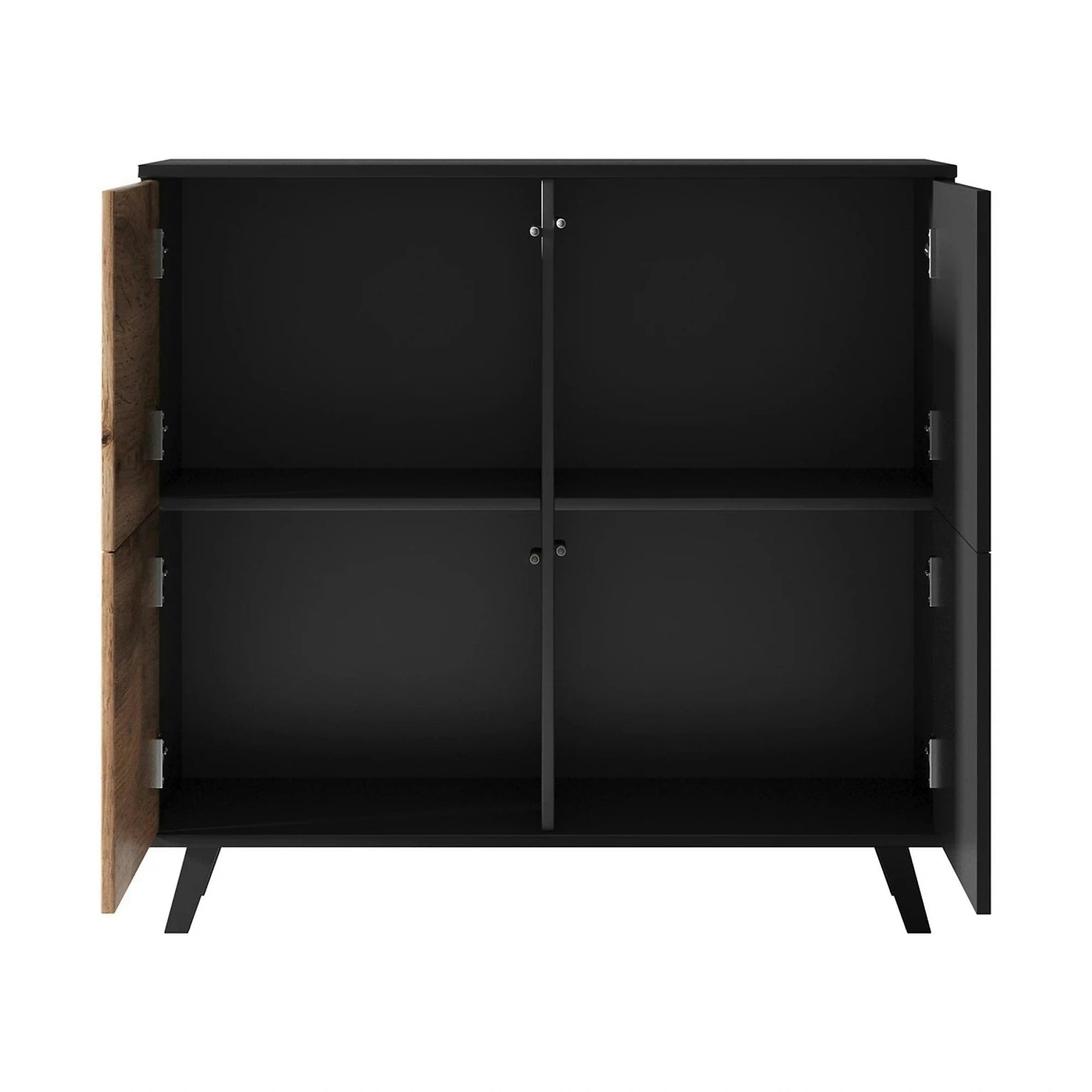 Comoda RANDOM KM-2, stejar wotan/negru, PAL furniruit, 100x40x95 cm