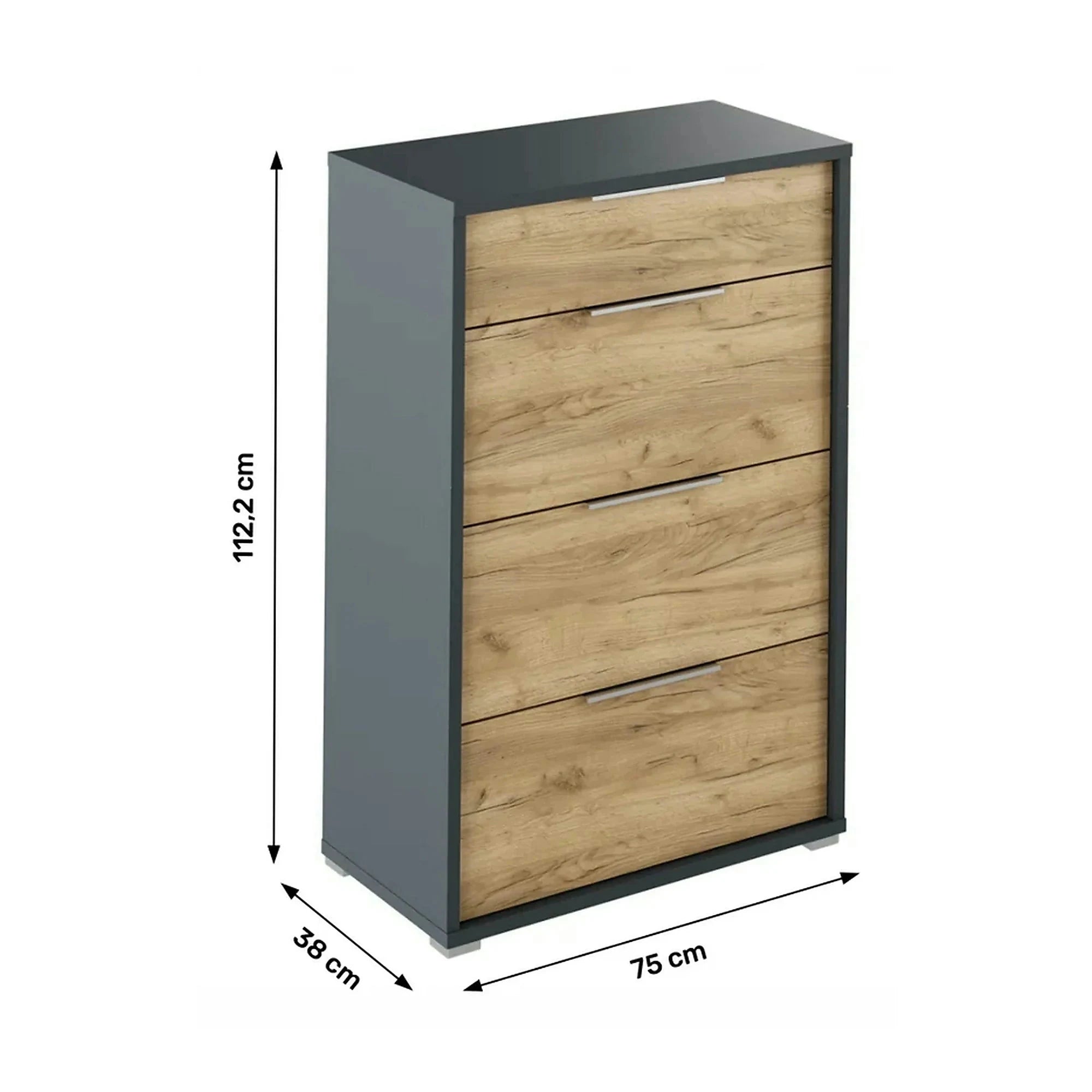 Comoda RIOMA NEW TYP 22, gri grafit/stejar artisan, PAL laminat, 75x38x112 cm