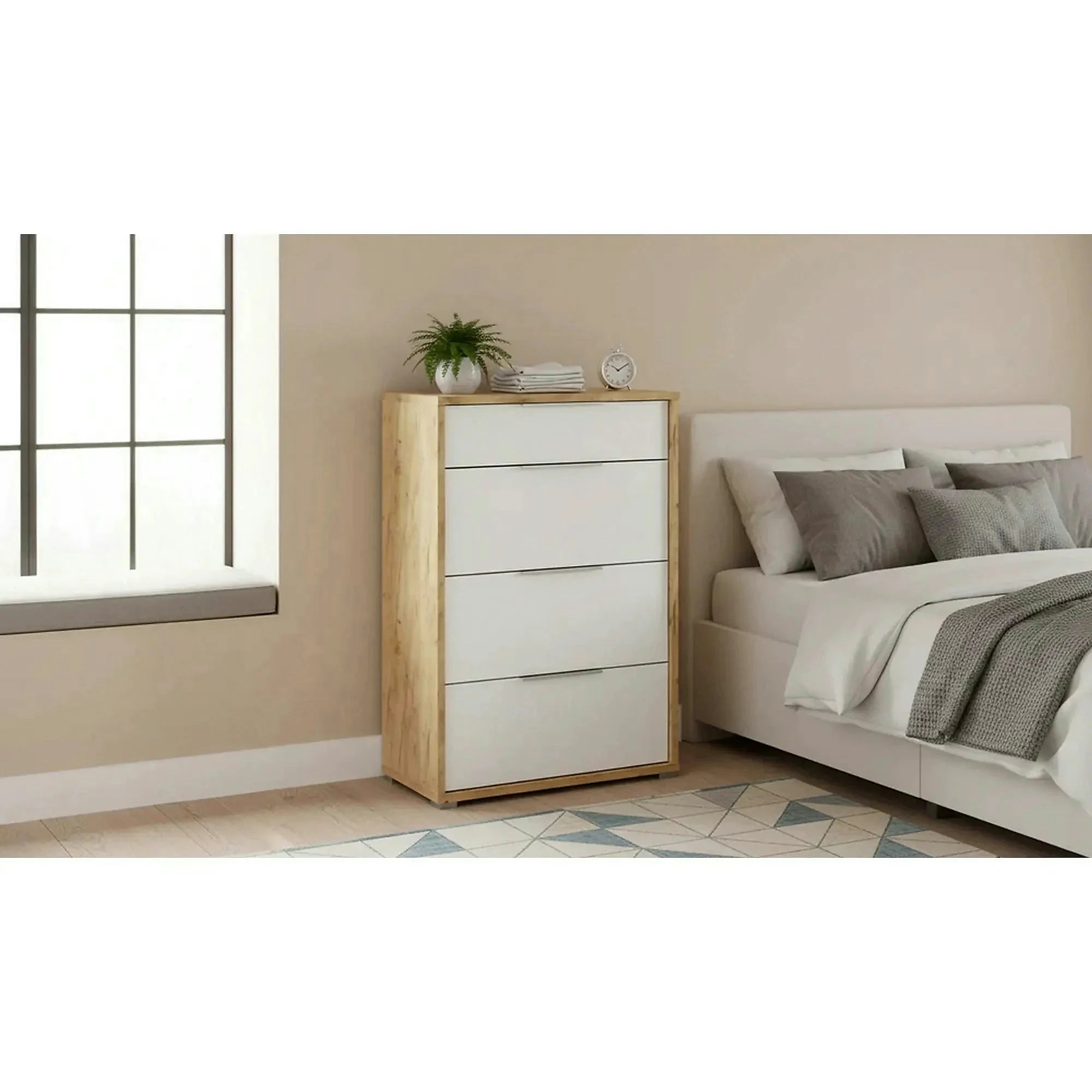Comoda RIOMA TYP 22, stejar artisan/alb, DTD laminat, 75x38x112 cm