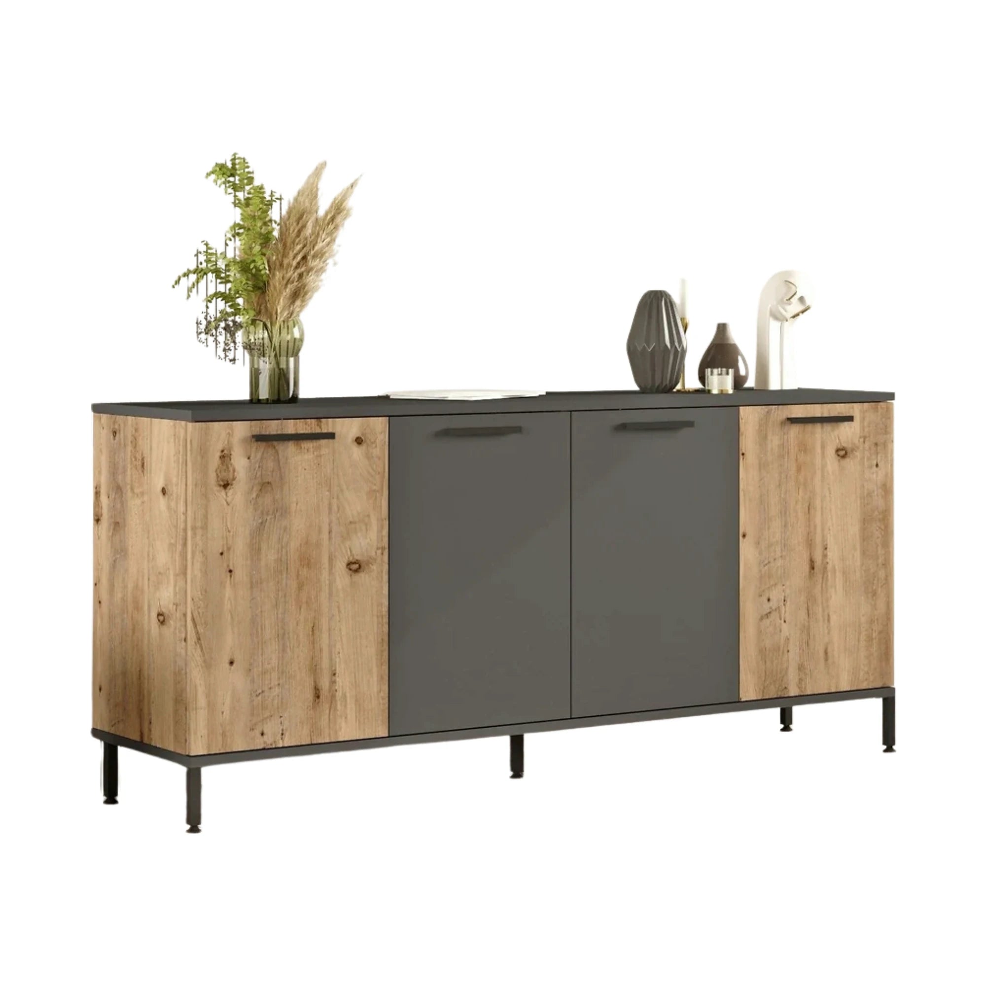 Comoda RL4-AA, gri/stejar, PAL melaminat, 160x40x72 cm