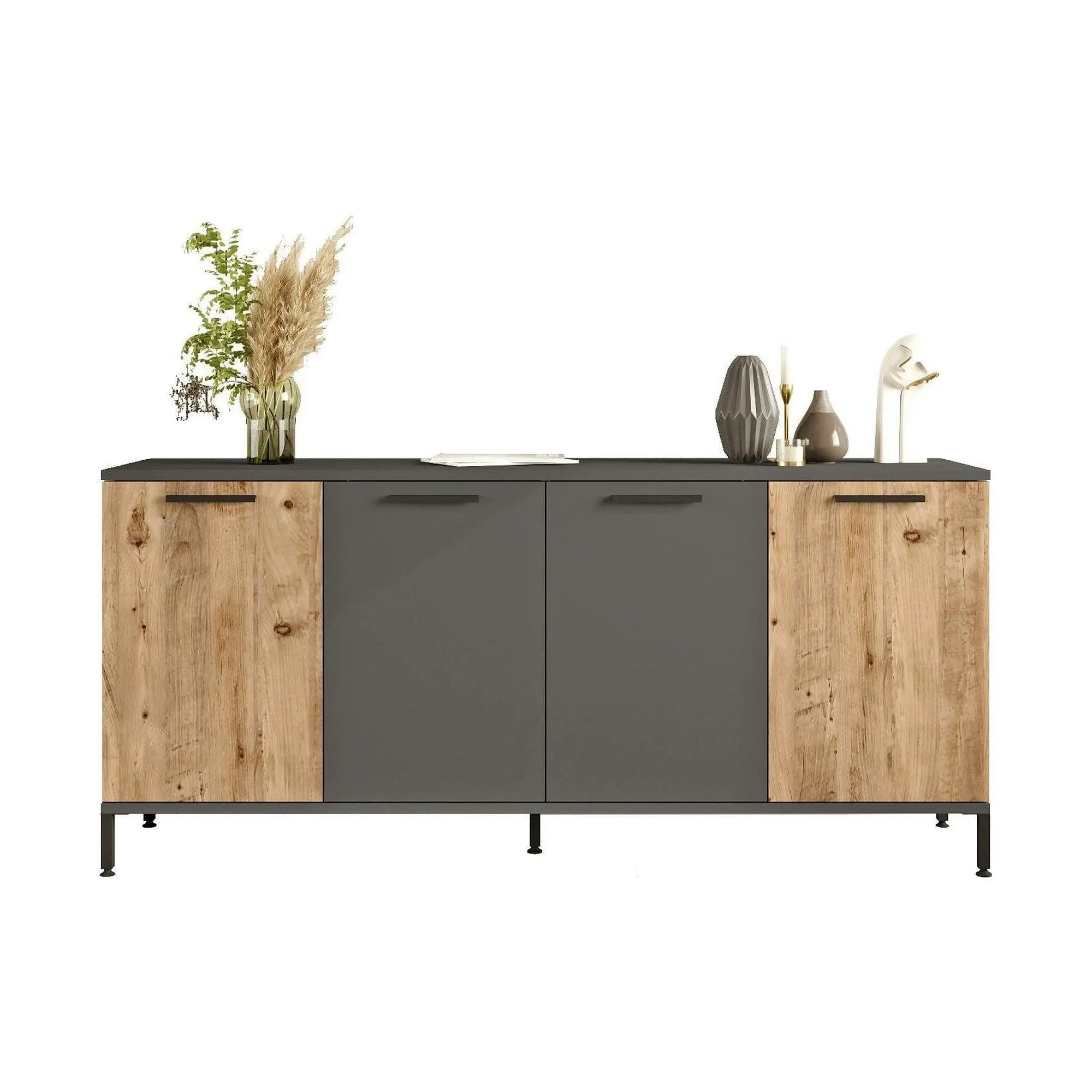 Comoda RL4-AA, gri/stejar, PAL melaminat, 160x40x72 cm