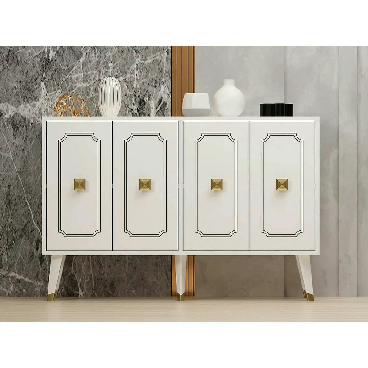 Comoda ROLAND, alb/auriu, PAL melaminat, 120x30x80 cm