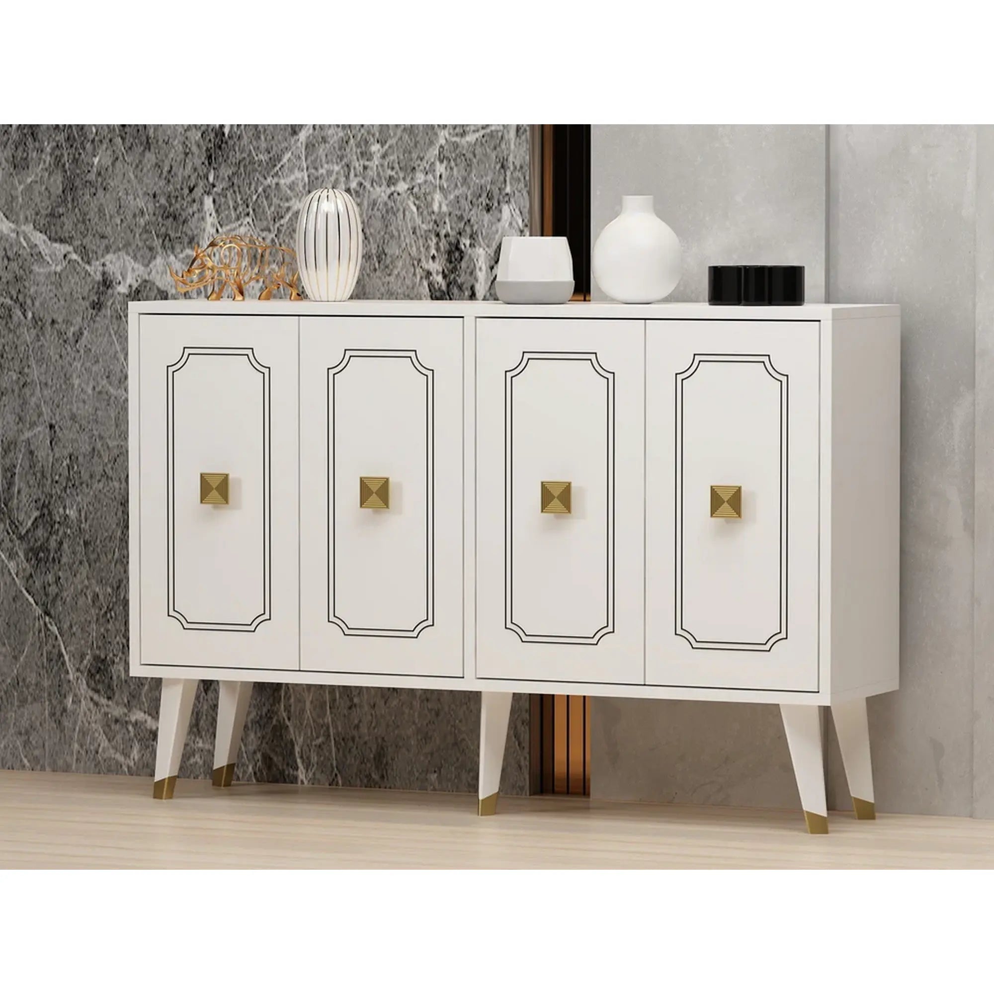 Comoda ROLAND, alb/auriu, PAL melaminat, 120x30x80 cm