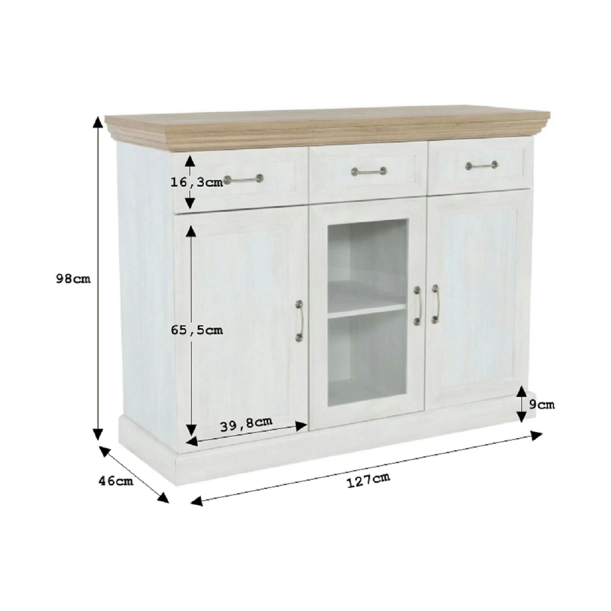 Comoda ROYAL K1S, pin nordic/stejar salbatic, PAL melaminat, 127x46x98 cm
