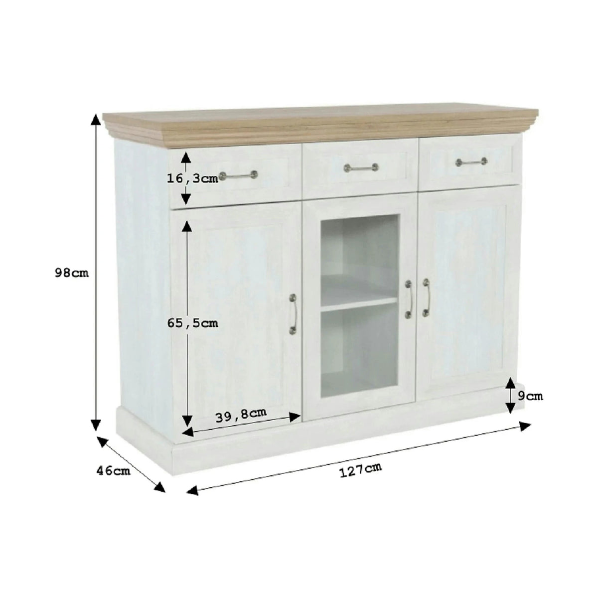 Comoda ROYAL K1S, pin nordic/stejar salbatic, PAL melaminat, 127x46x98 cm