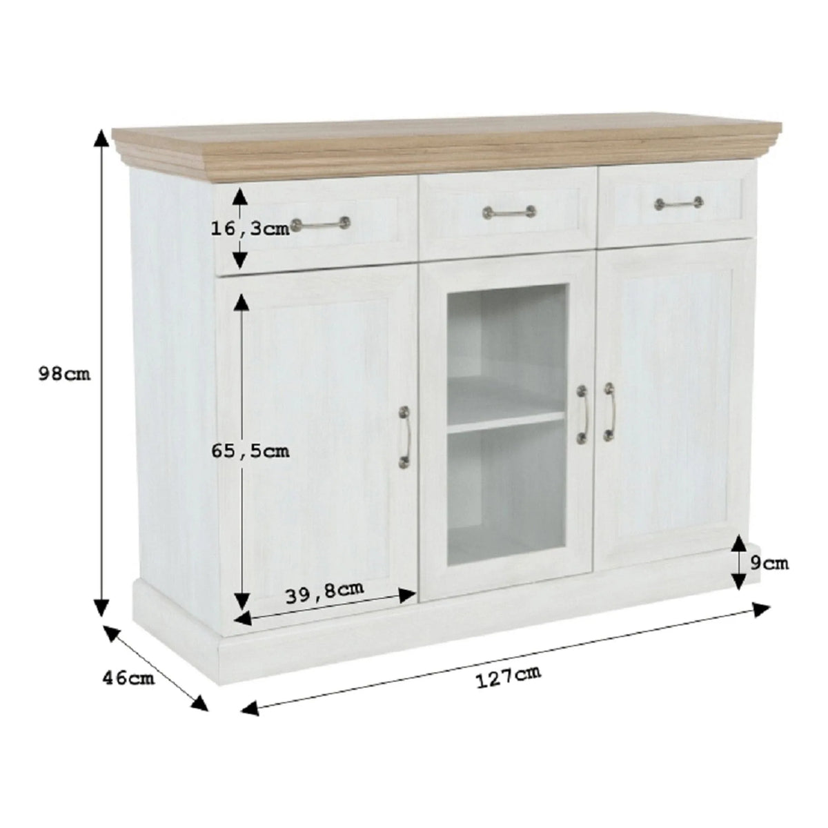 Comoda ROYAL K1S, pin nordic/stejar salbatic, PAL melaminat, 127x46x98 cm