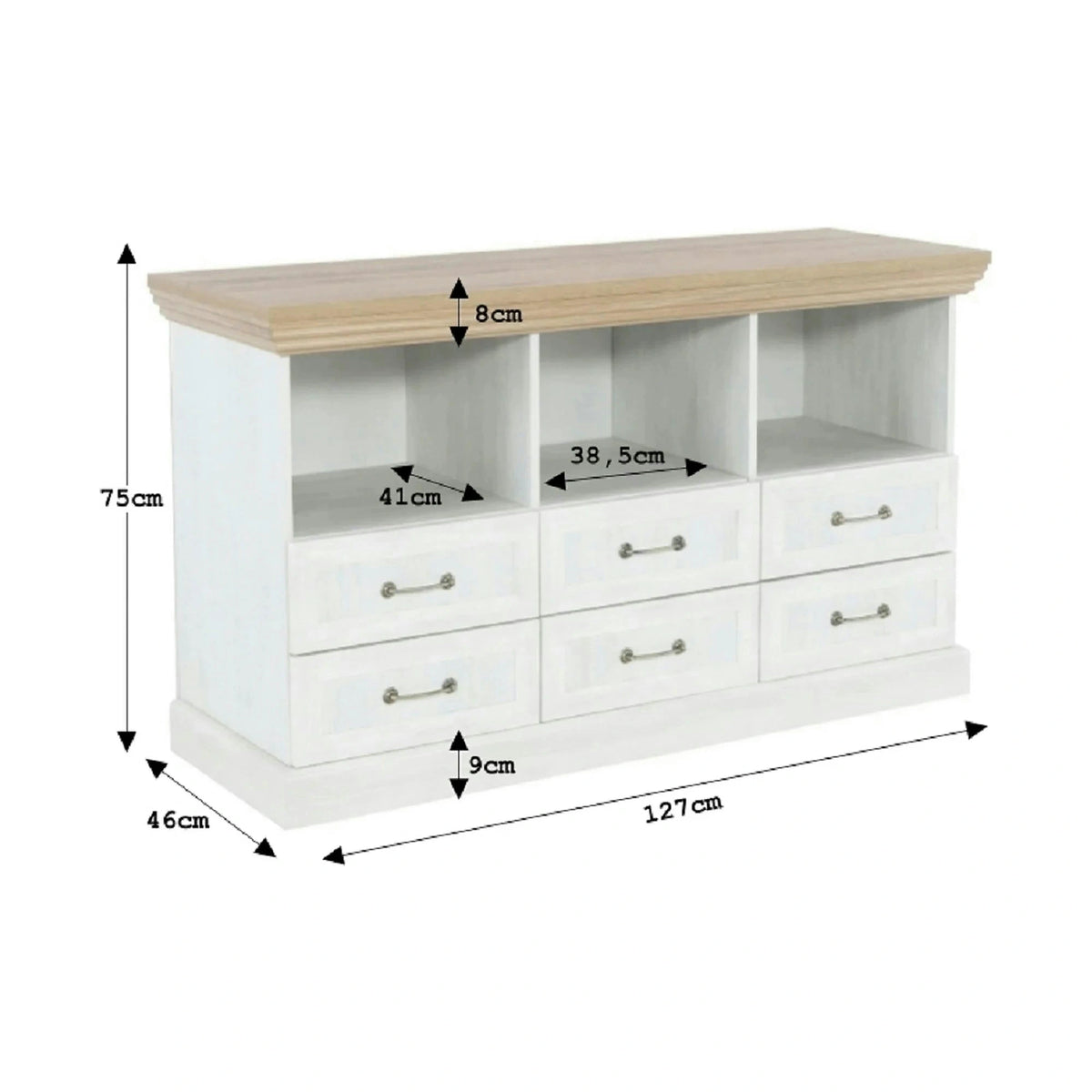 Comoda ROYAL RS, PAL, pin nordic/stejar salbatic, 127x46x75 cm