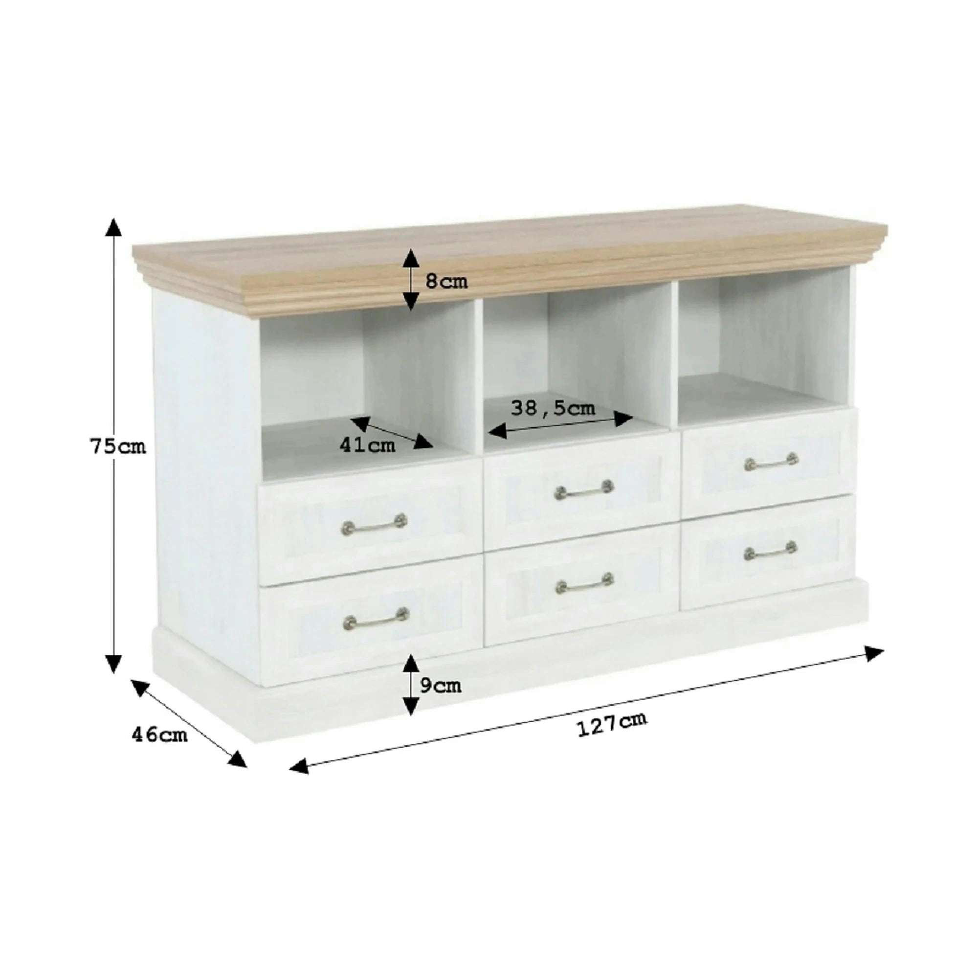 Comoda ROYAL RS, PAL, pin nordic/stejar salbatic, 127x46x75 cm