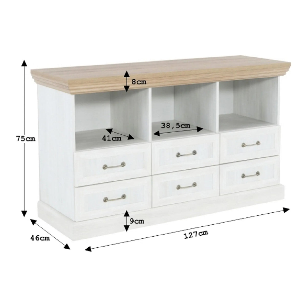 Comoda ROYAL RS, PAL, pin nordic/stejar salbatic, 127x46x75 cm