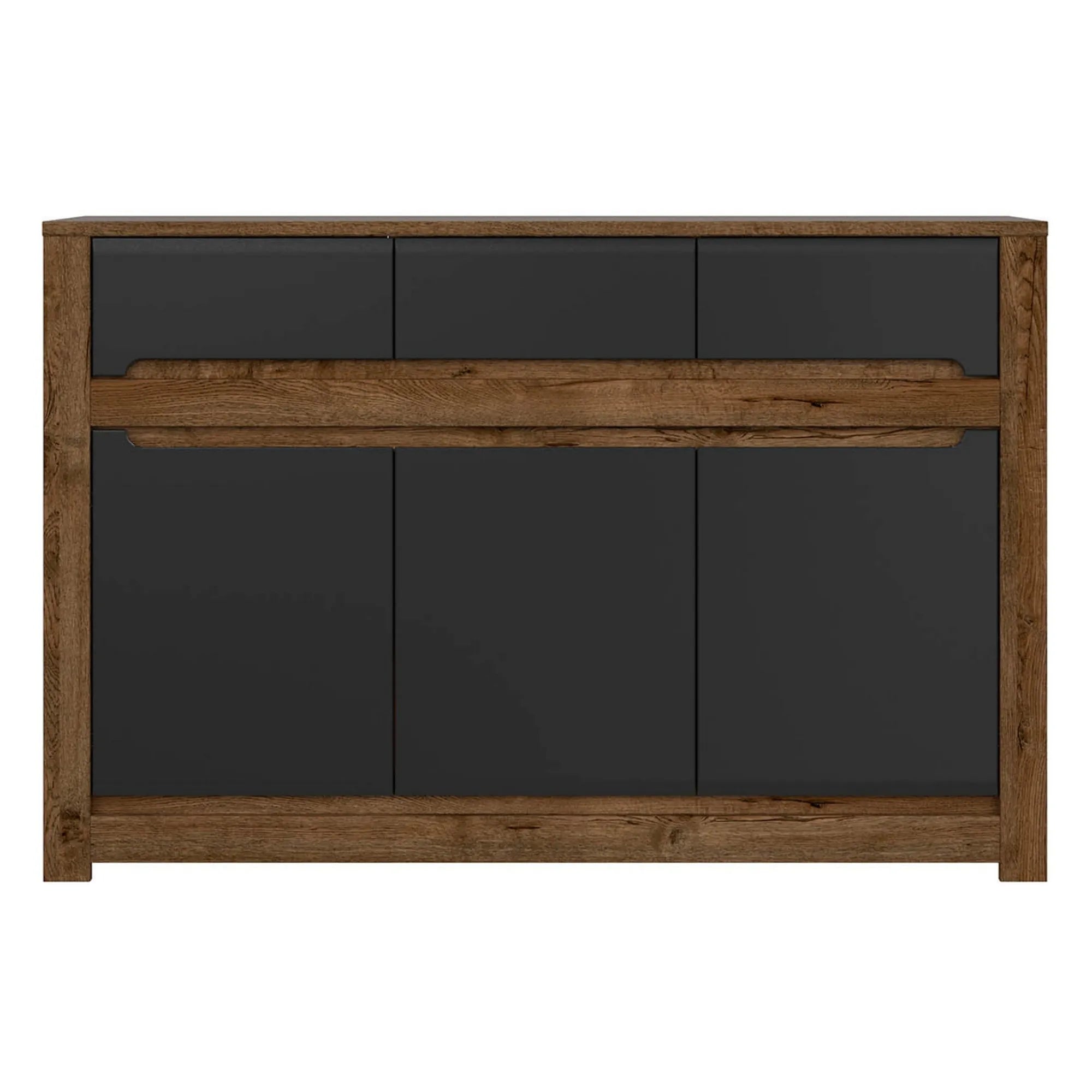 Comoda RUSO, stejar/negru mat, PAL, 149x46x99 cm