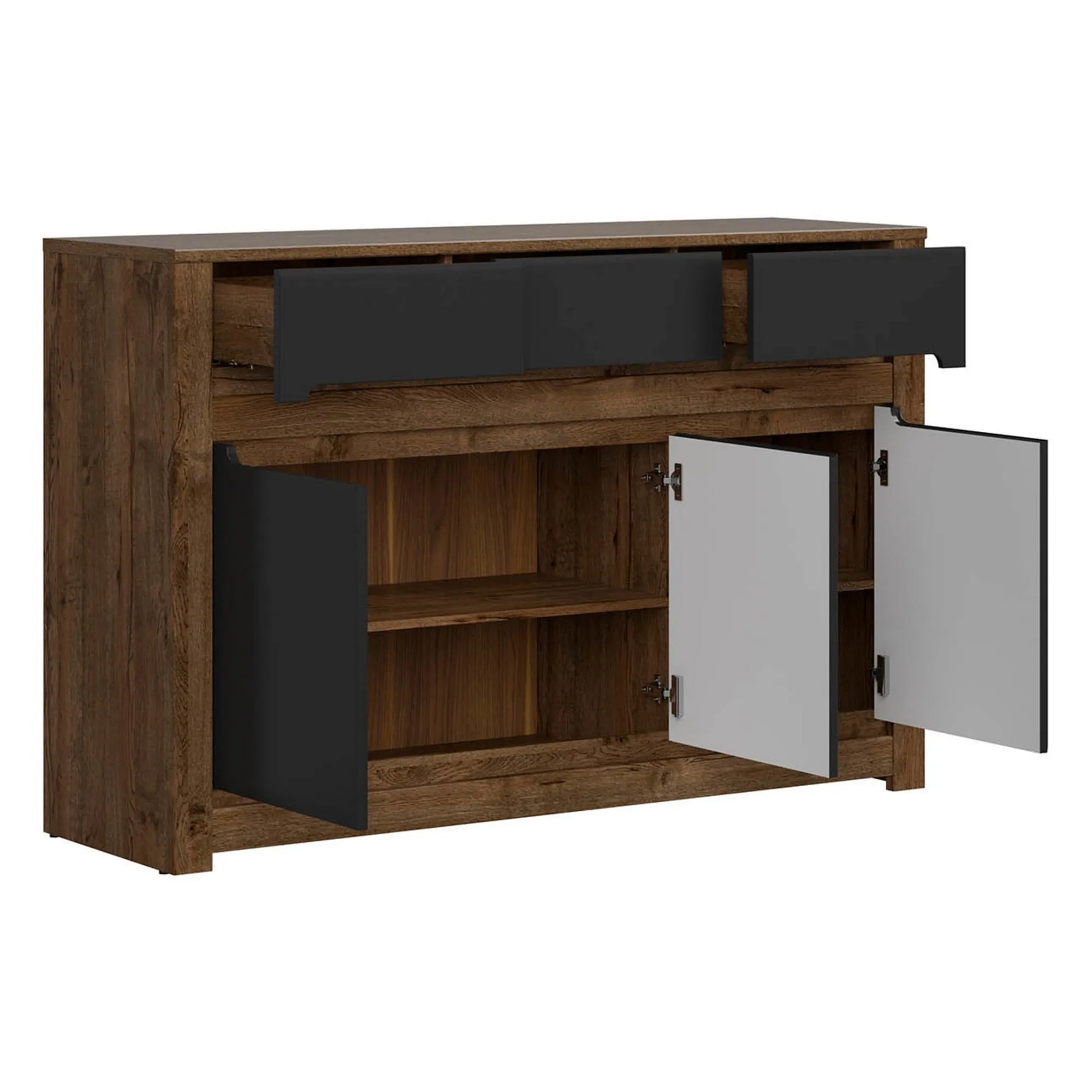 Comoda RUSO, stejar/negru mat, PAL, 149x46x99 cm