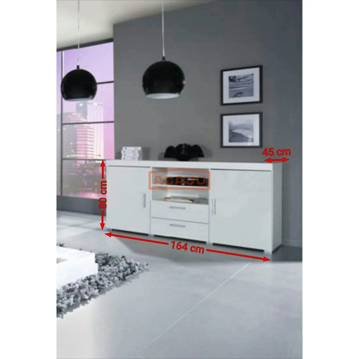 Comoda SAMBA REG-5, alb, PAL, 164x45x80 cm