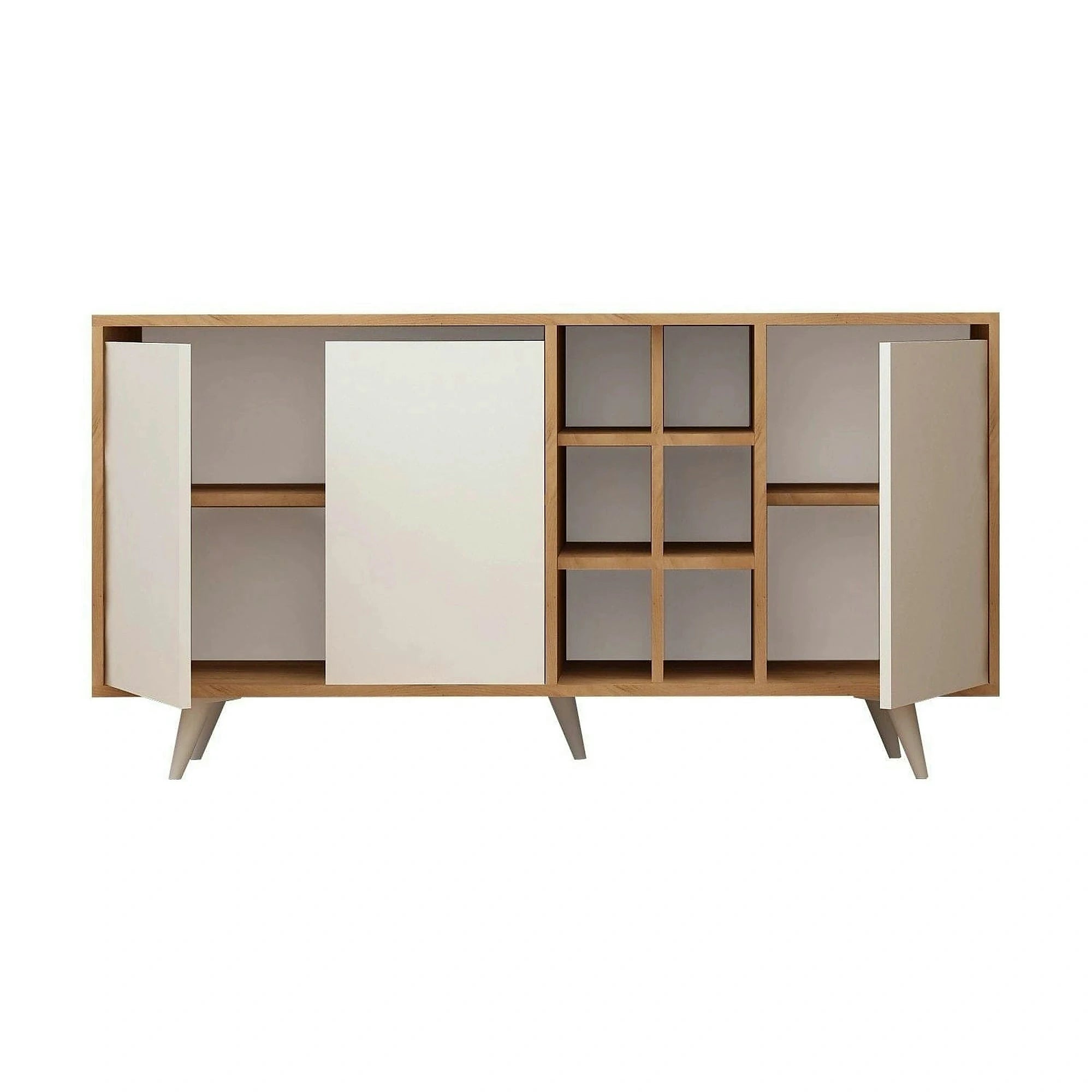Comoda Seria, PAL melaminat, alb/stejar, 140x40x86 cm