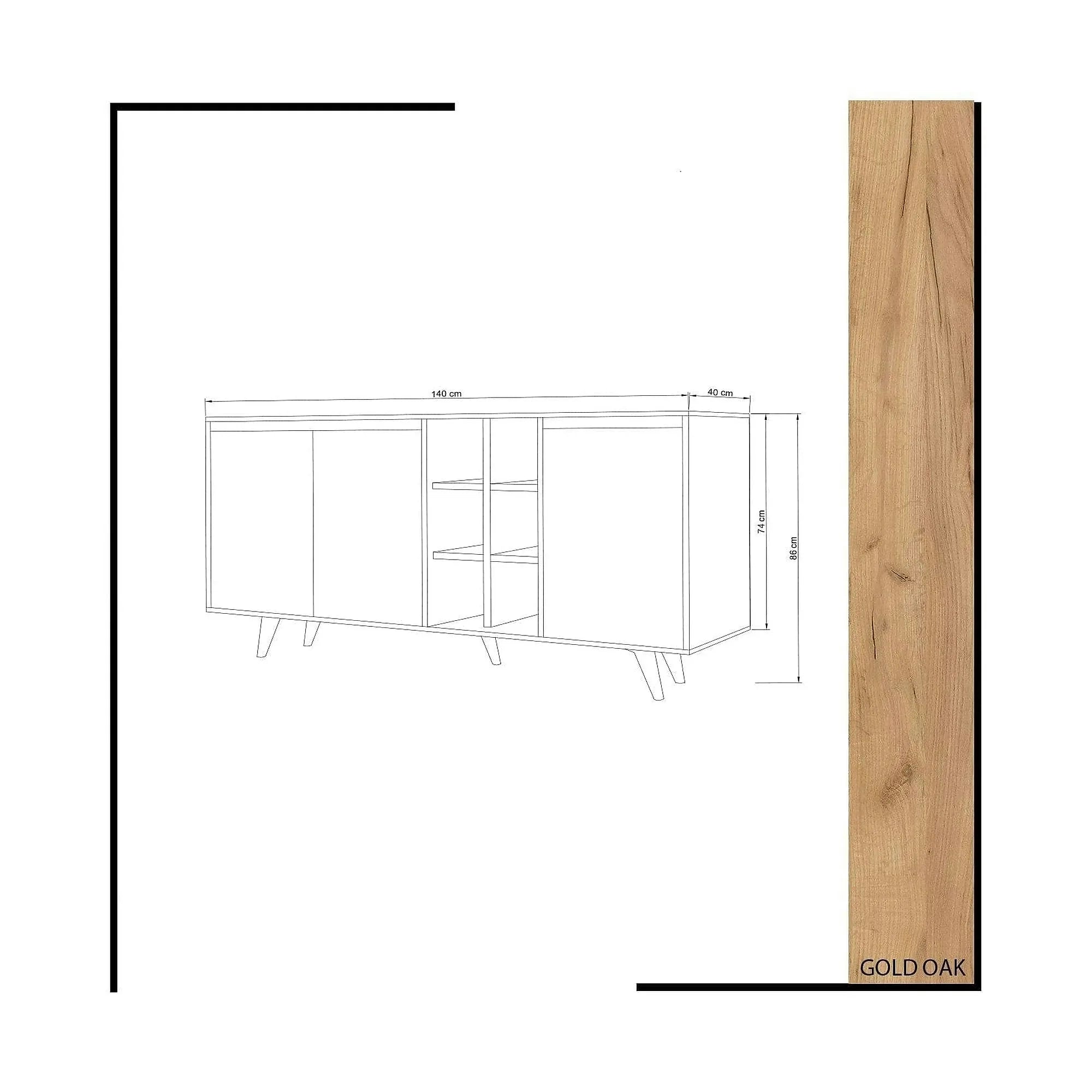 Comoda Seria, PAL melaminat, alb/stejar, 140x40x86 cm