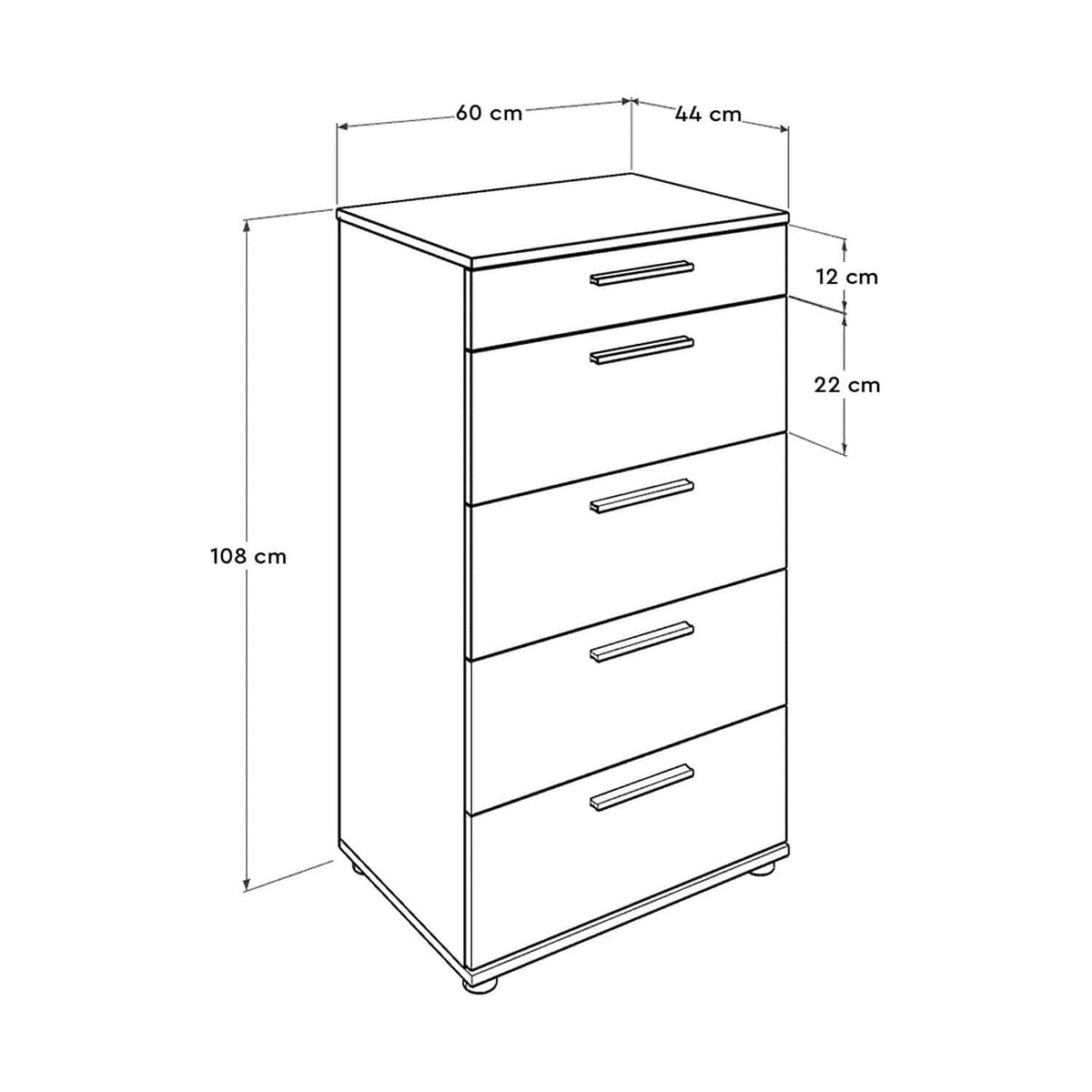 Comoda SFN-550-BB-1, alb, PAL melaminat, 60x44x108 cm