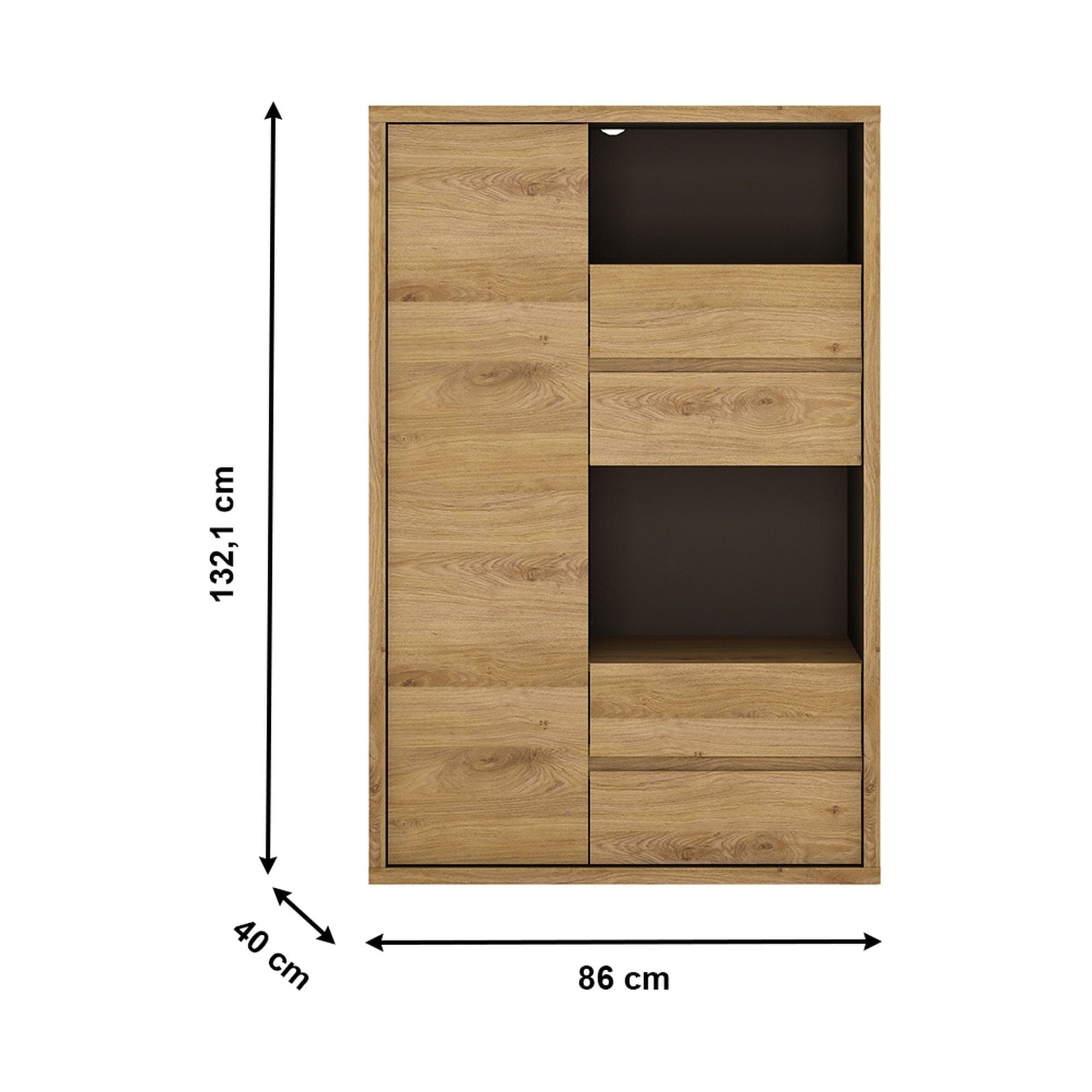 Comoda SHELDON TIP 31, stejar, PAL laminat, 86x40x132 cm