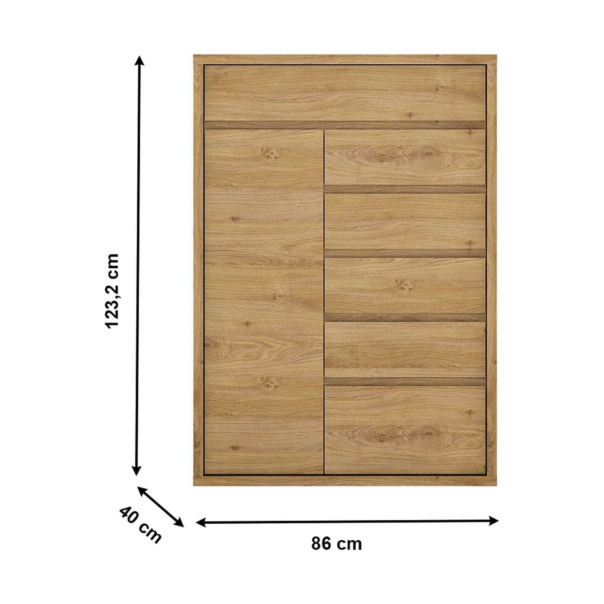 Comoda SHELDON TIP 32, stejar, PAL laminat, 86x40x123 cm