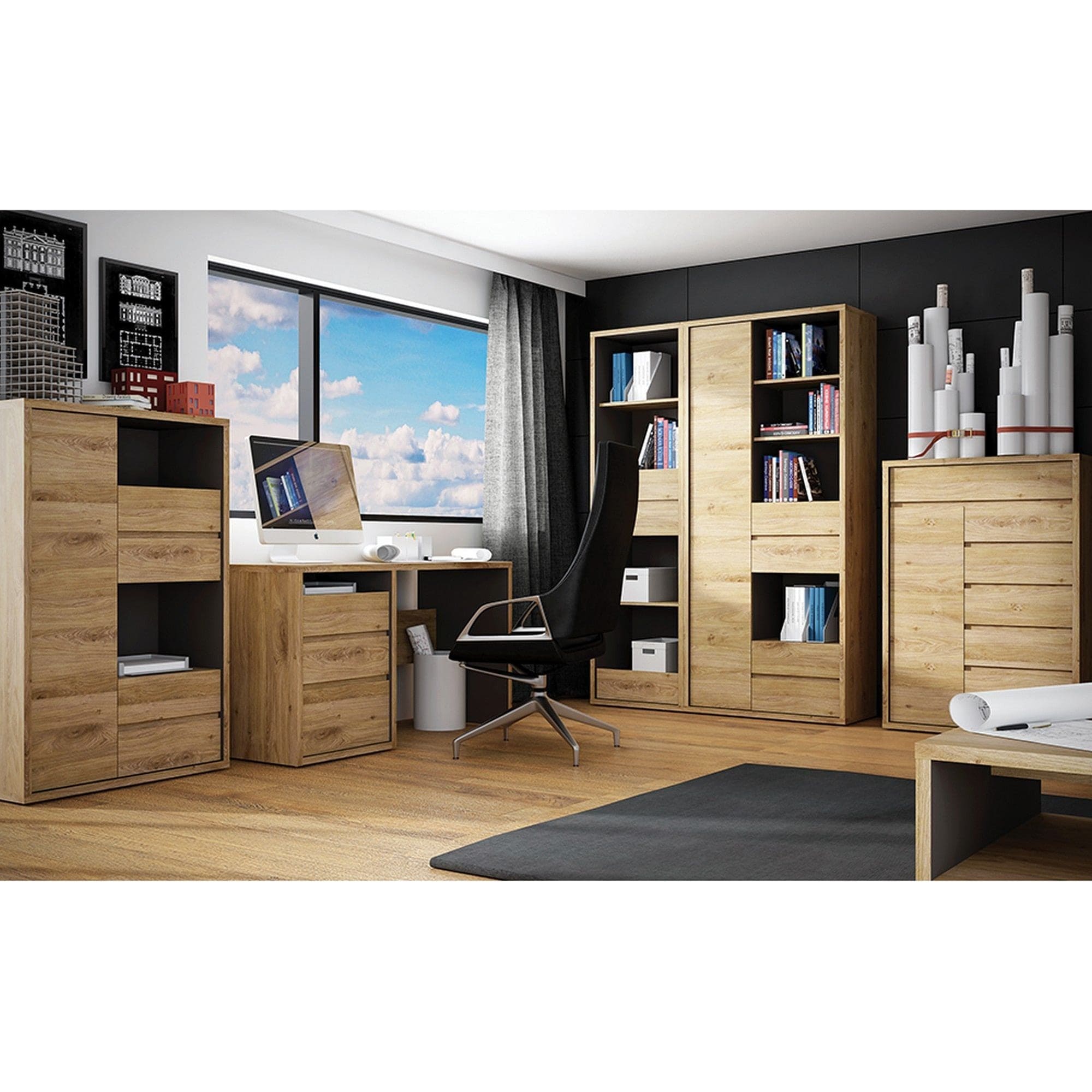 Comoda SHELDON TIP 32, stejar, PAL laminat, 86x40x123 cm
