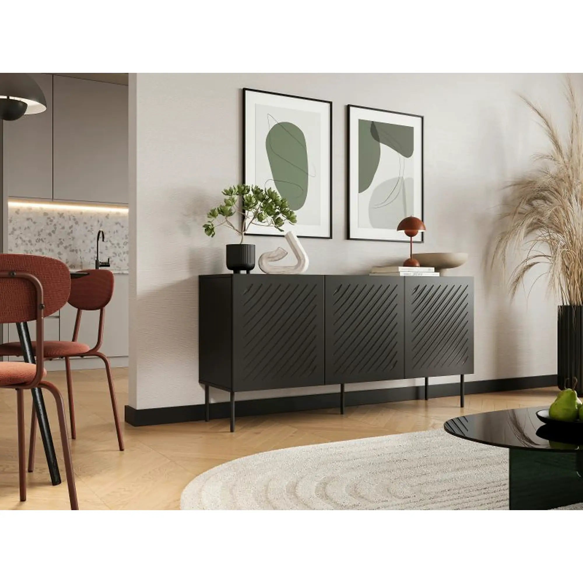Comoda SIENA, negru, PAL laminat/metal, 151x40x75 cm