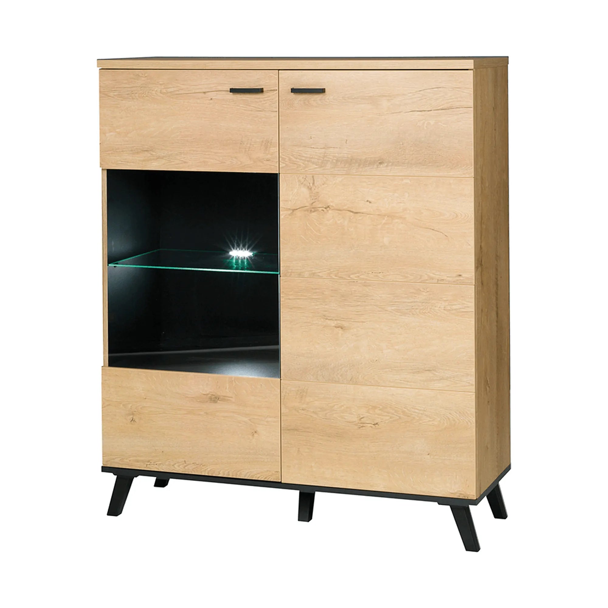 Comoda SIRAN TYP 4, stejar lefkas/negru, DTD laminat/plastic, cu iluminare LED, 101x40x121 cm