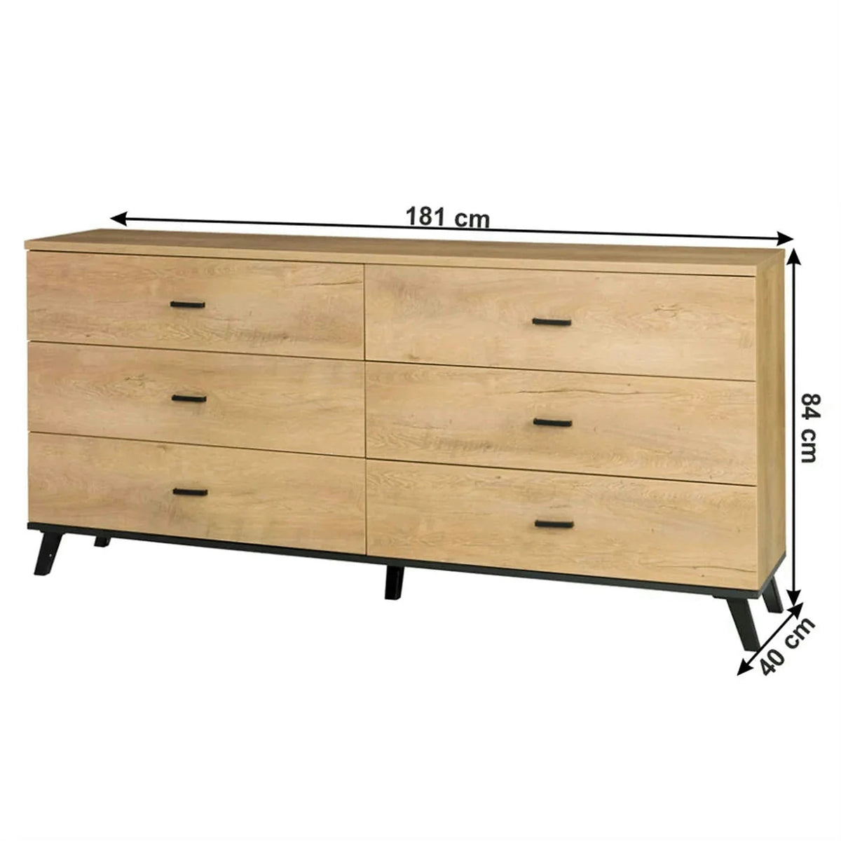 Comoda SIRAN TYP 5, stejar lefkas/negru, DTD laminat/plastic, 181x40x84 cm
