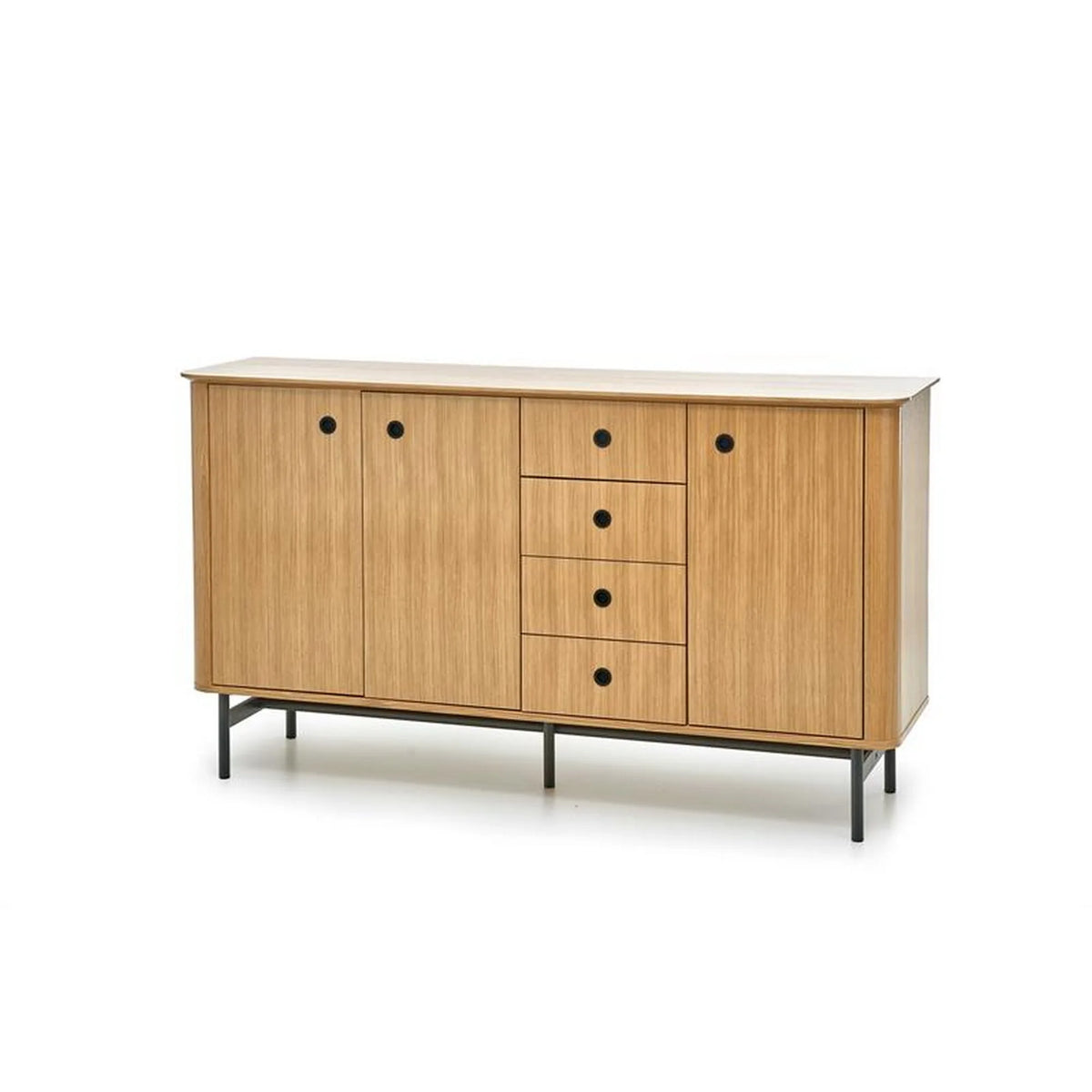Comoda SMART, stejar/negru, furnir/metal 167x44x93 cm