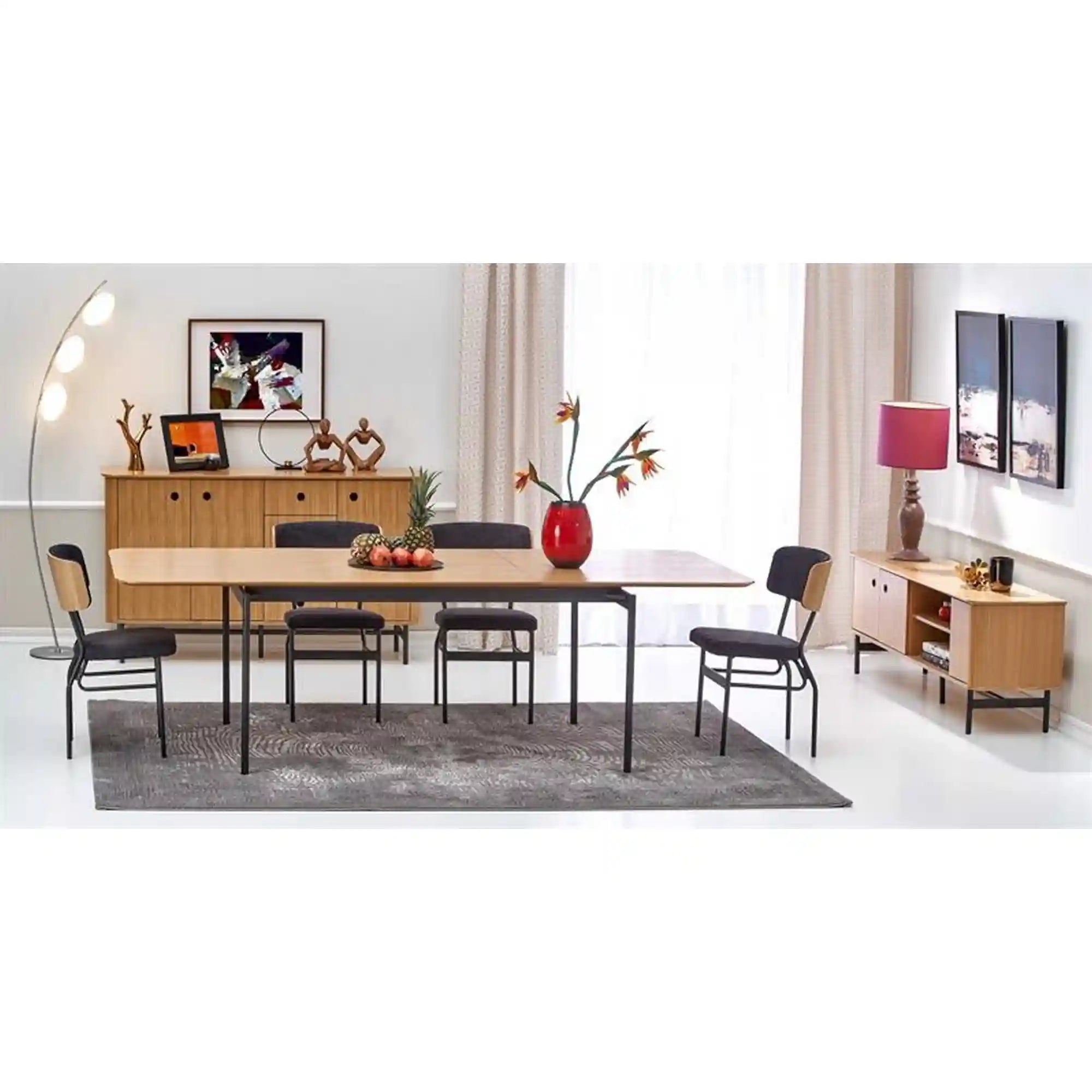 Comoda SMART, stejar/negru, furnir/metal 167x44x93 cm