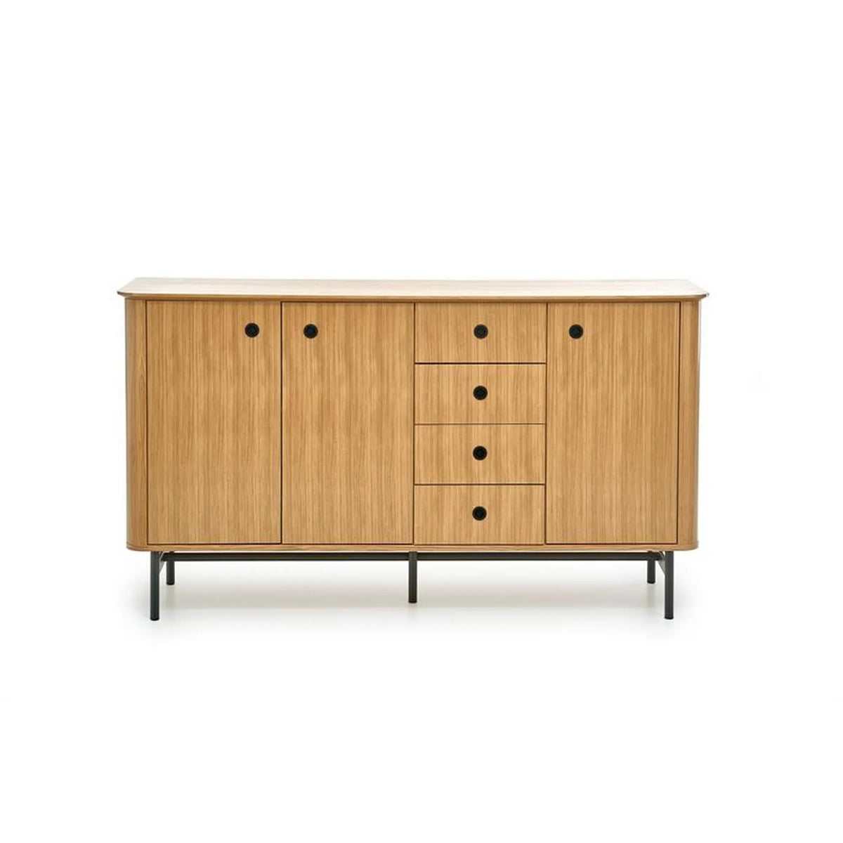 Comoda SMART, stejar/negru, furnir/metal 167x44x93 cm