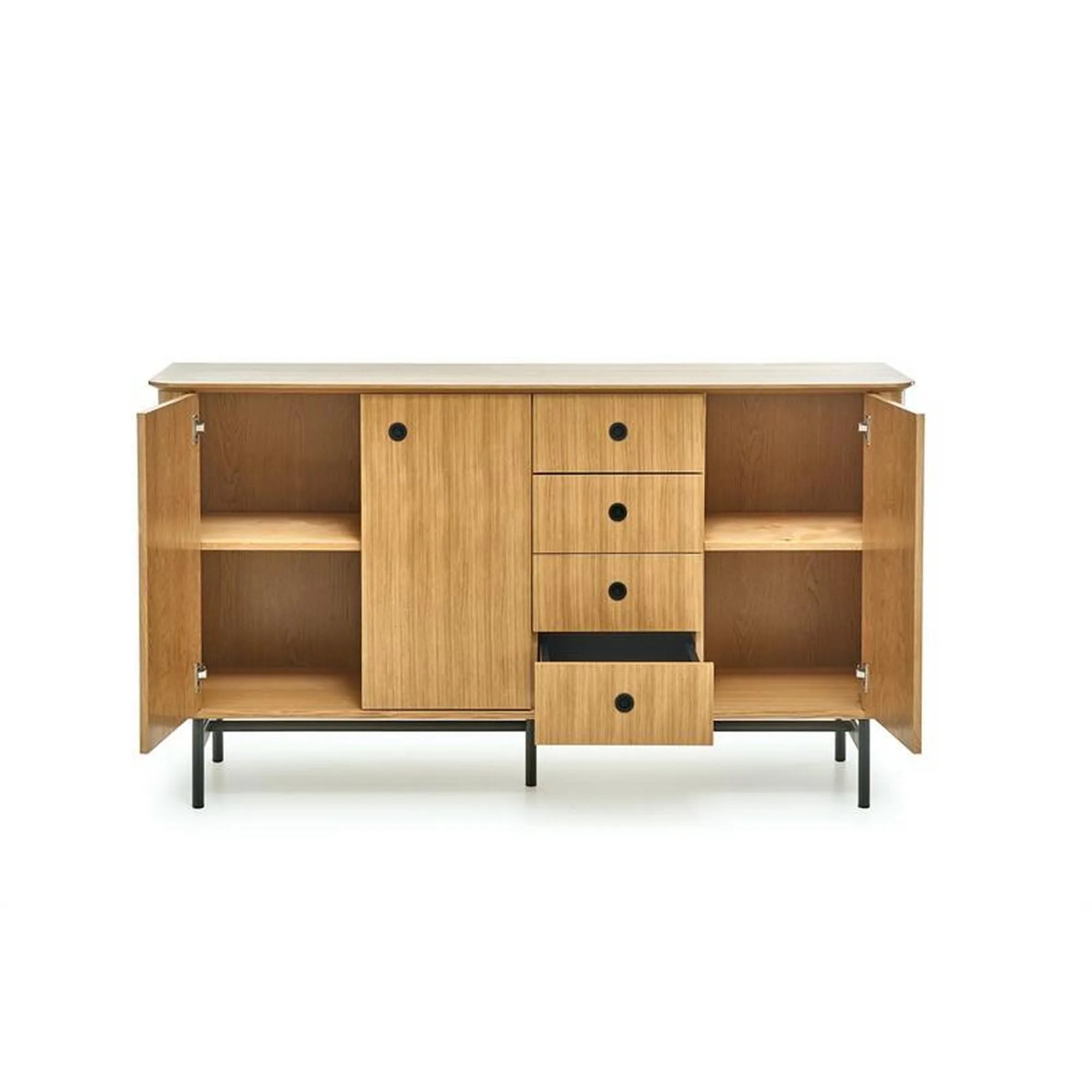 Comoda SMART, stejar/negru, furnir/metal 167x44x93 cm