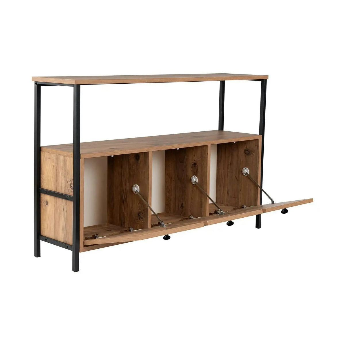 Comoda SOLACE, pin atlantic/negru, PAL/metal, 120x30x77 cm