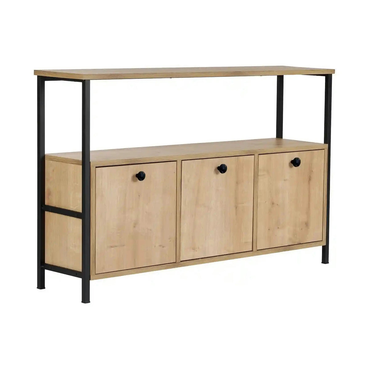 Comoda SOLACE, stejar/negru, PAL/metal, 120x30x77 cm
