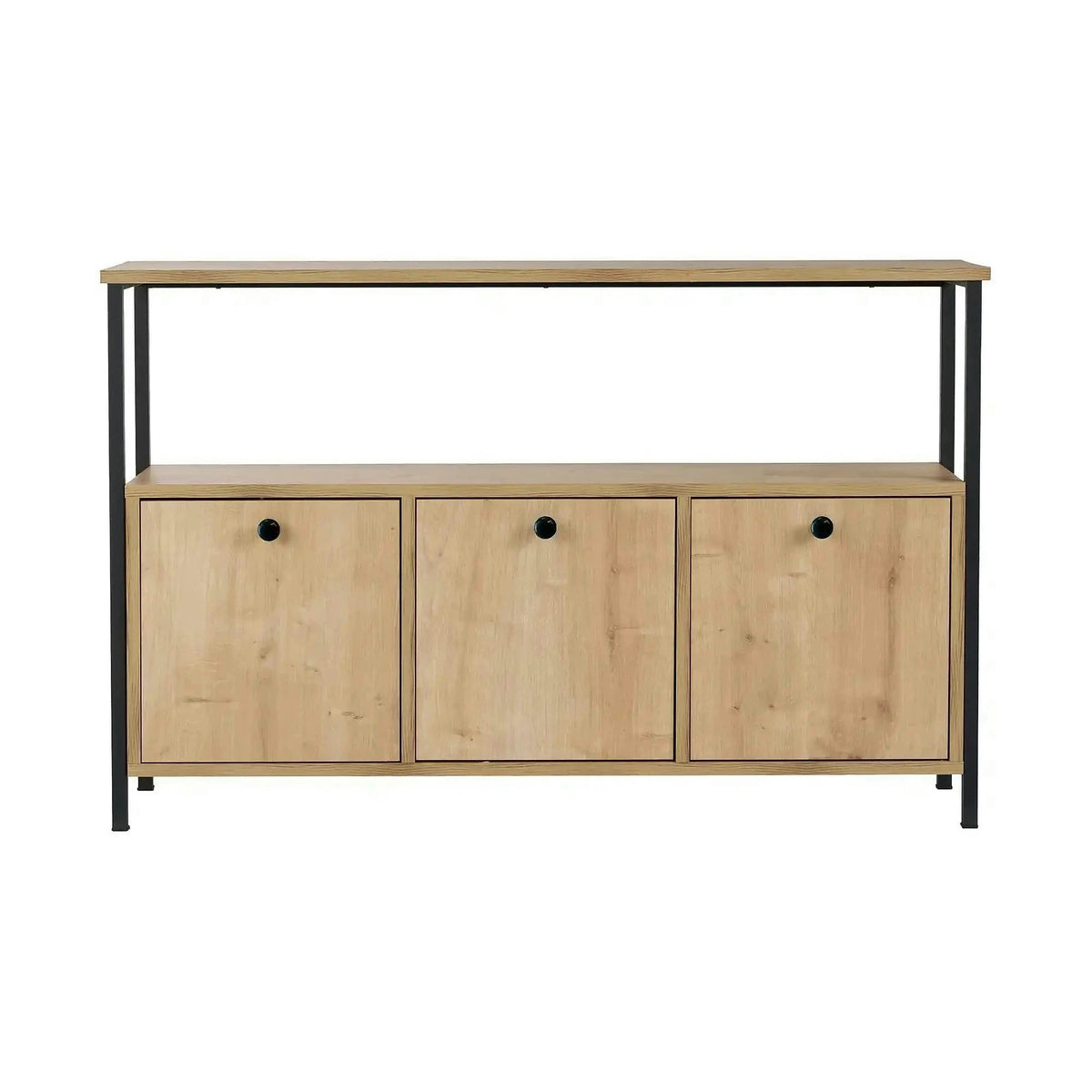 Comoda SOLACE, stejar/negru, PAL/metal, 120x30x77 cm