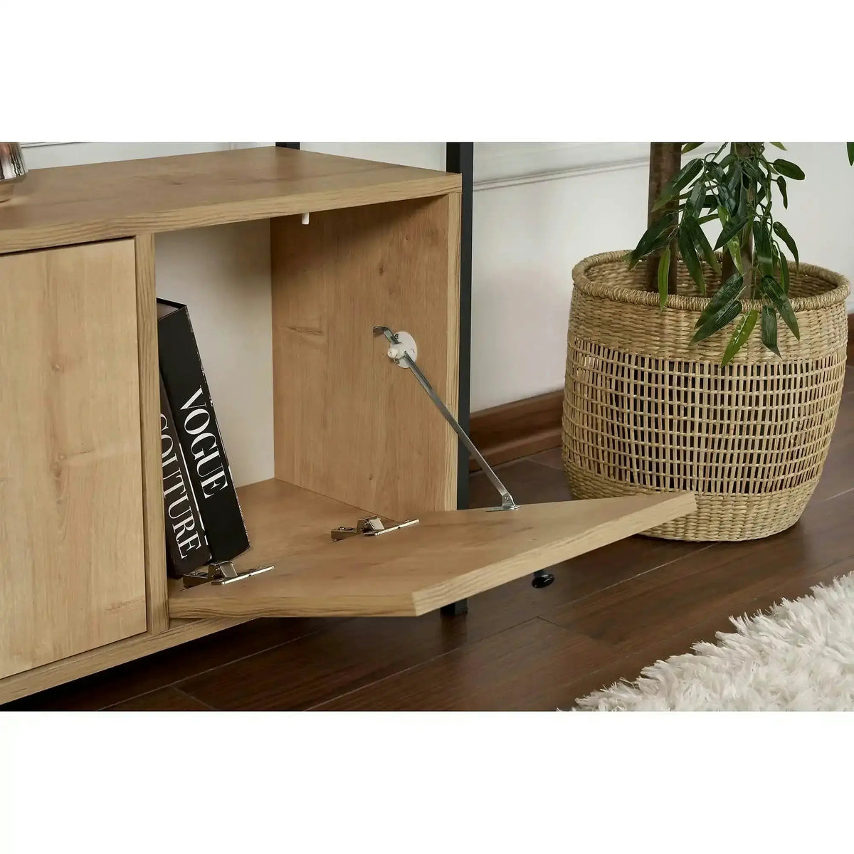 Comoda SOLACE, stejar/negru, PAL/metal, 120x30x77 cm