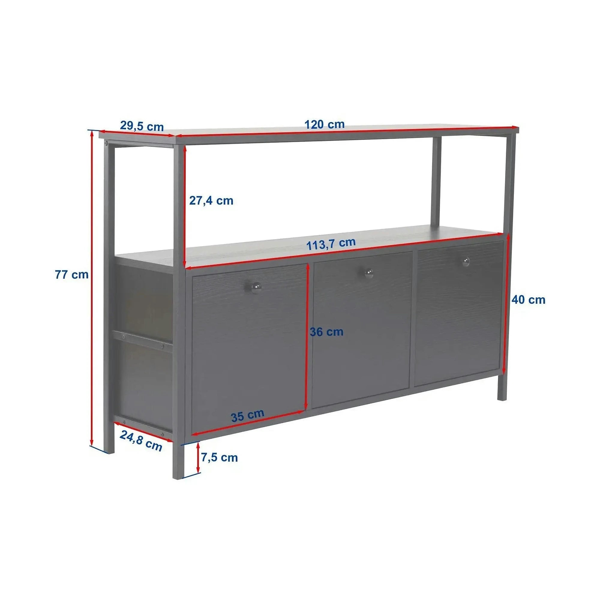 Comoda SOLACE, stejar/negru, PAL/metal, 120x30x77 cm