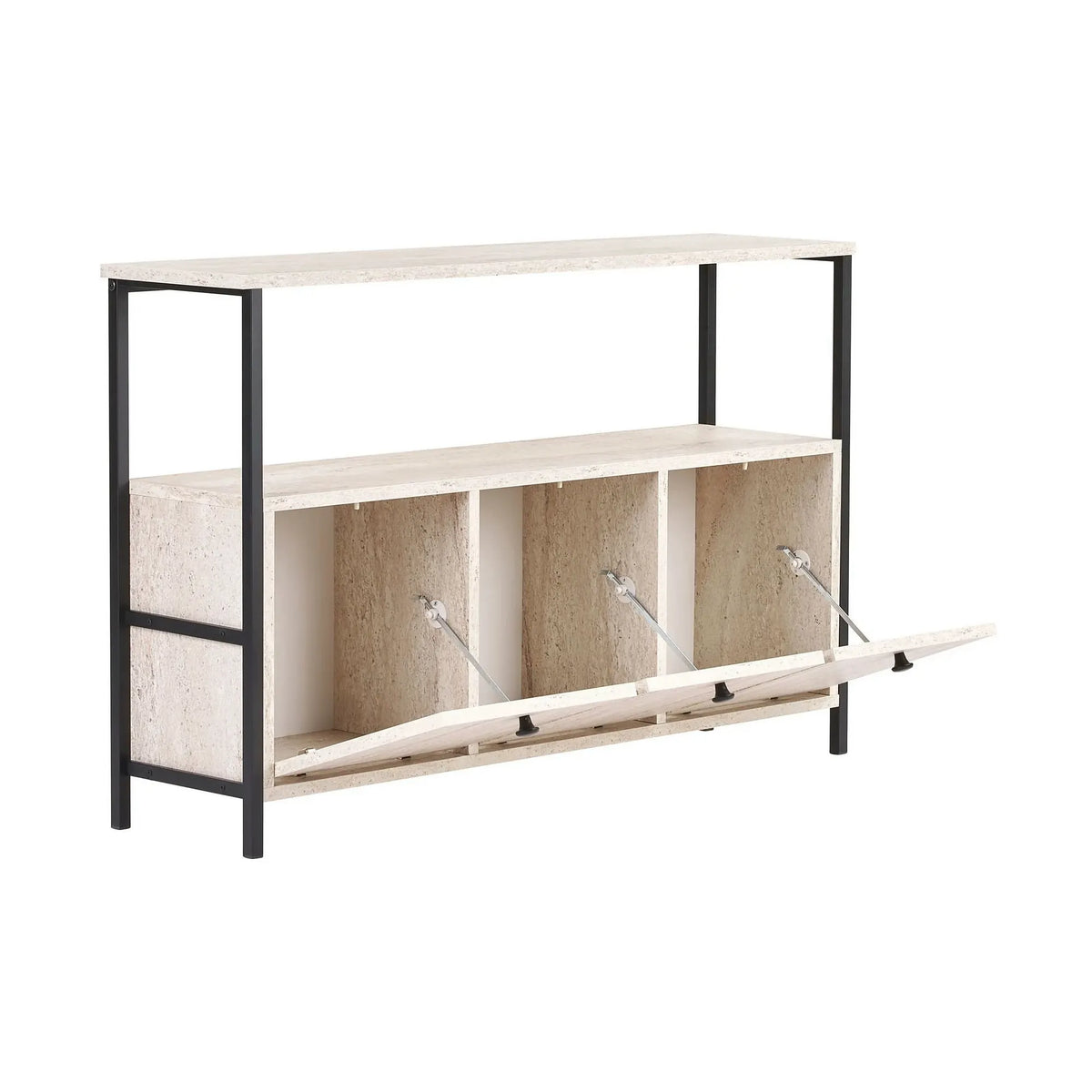 Comodă SOLACE, travertin/negru, PAL melaminat/metal, 120x35x77 cm