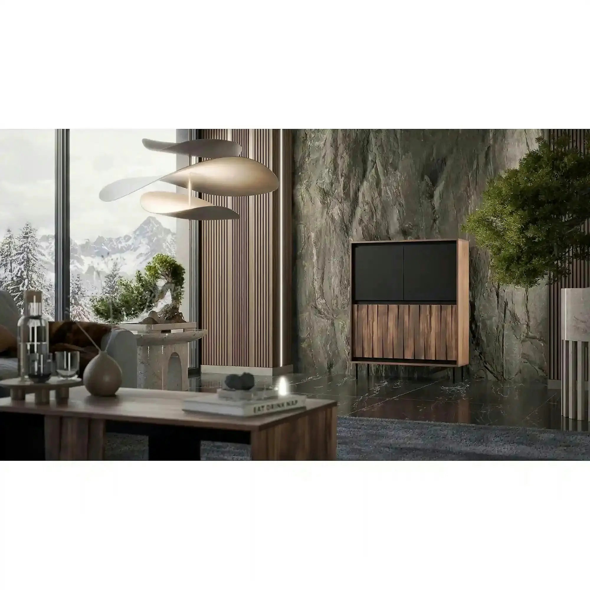 Comoda SWING KM-2, nuc/negru, PAL laminat/metal, 102x40x128 cm