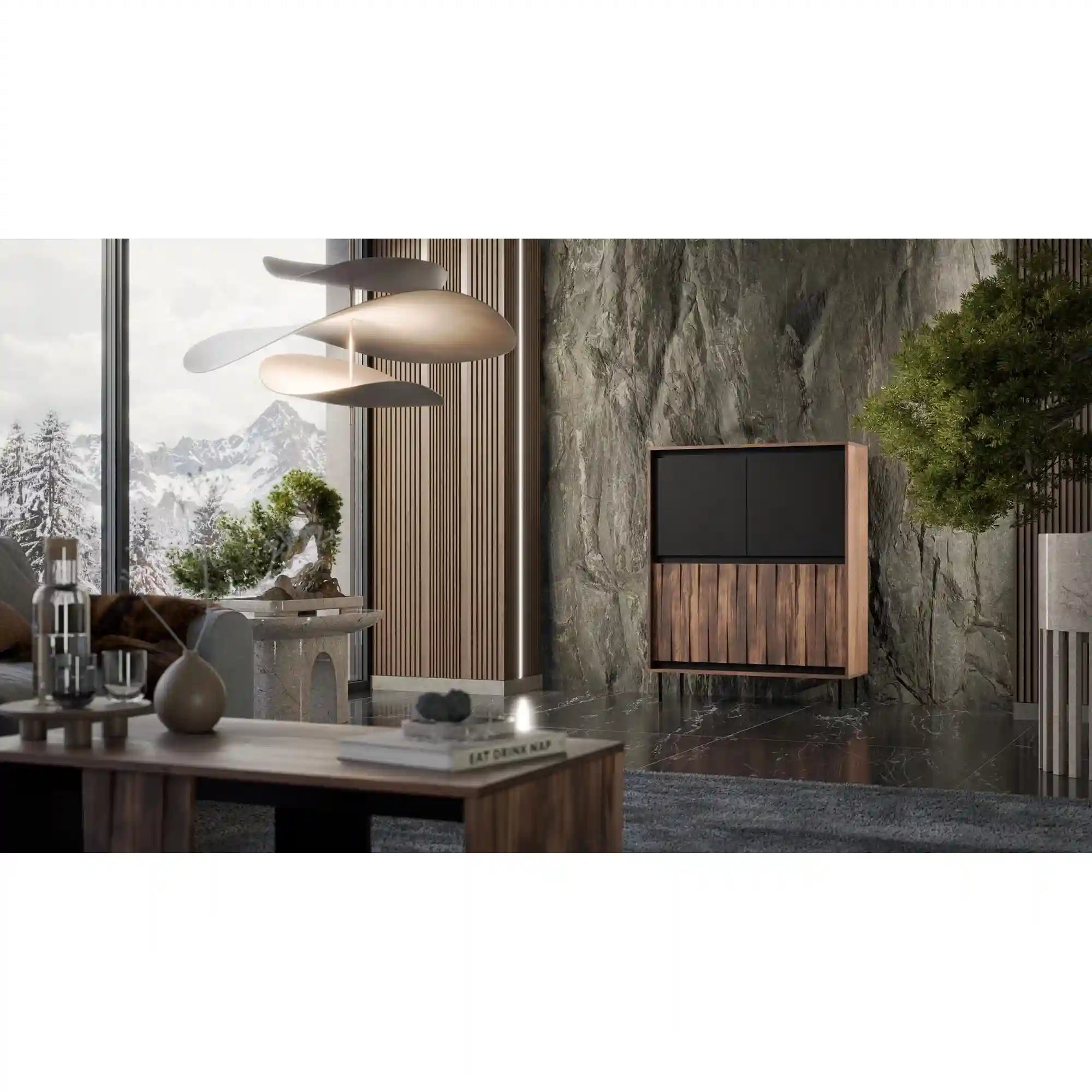 Comoda SWING KM-2, nuc/negru, PAL laminat/metal, 102x40x128 cm