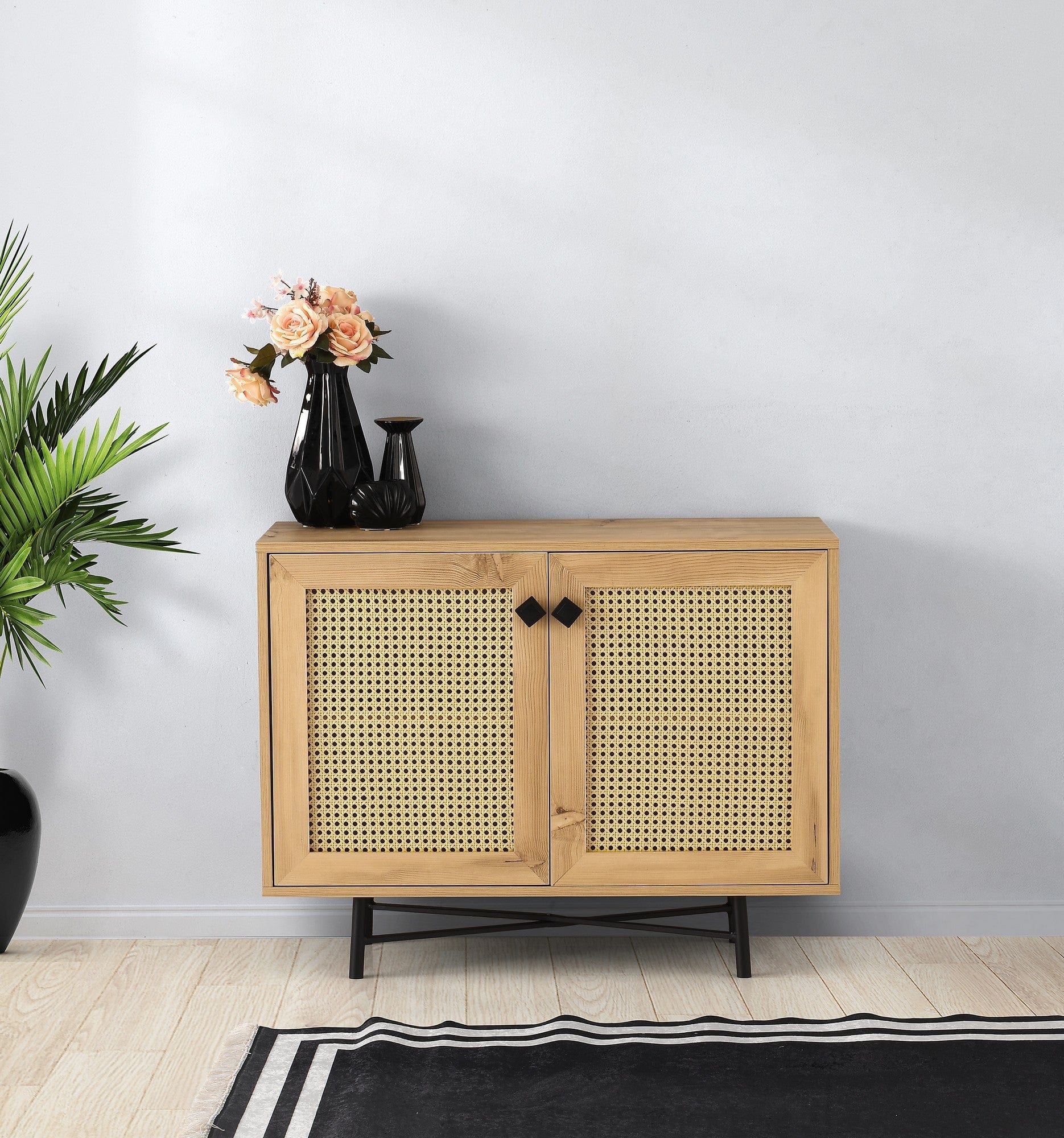 Comoda TARSUS, stejar/negru, PAL melaminat, 100x40x77 cm