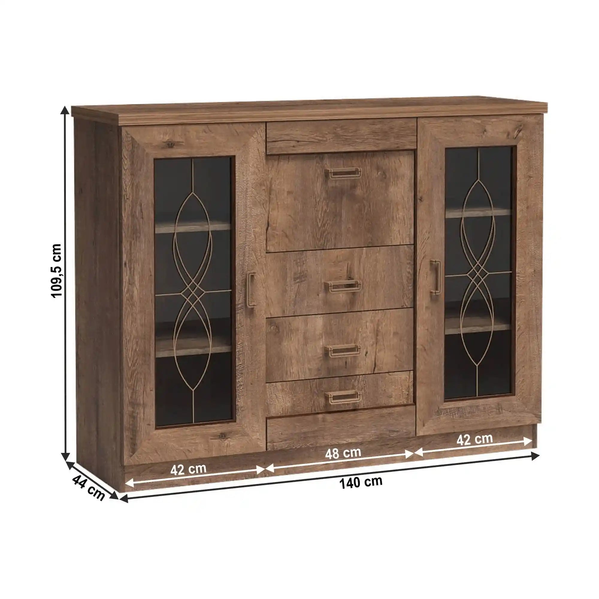 Comoda TEDY TYP T14, stejar lefkas, PAL melaminat, 140x44x109.5 cm