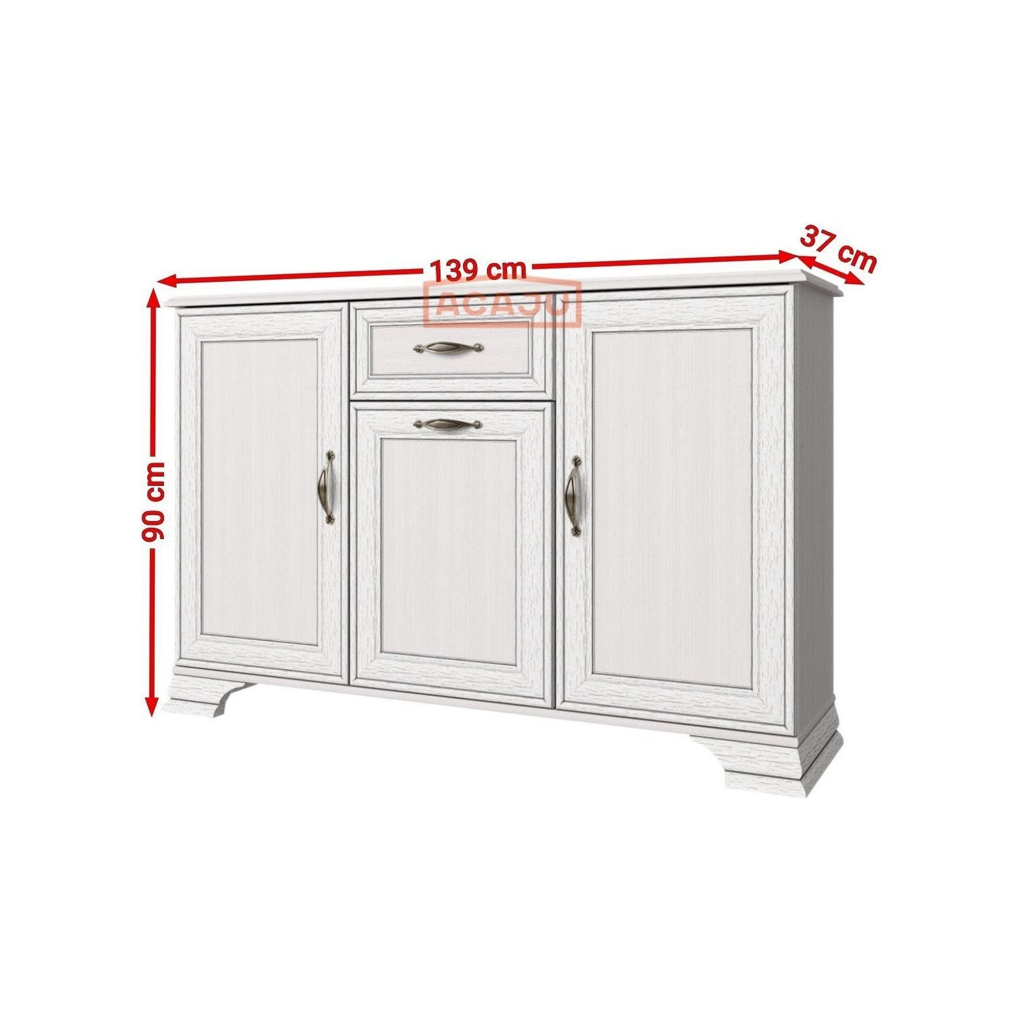 Comoda TIFFANY, alb vintage, PAL, 139x37x90 cm