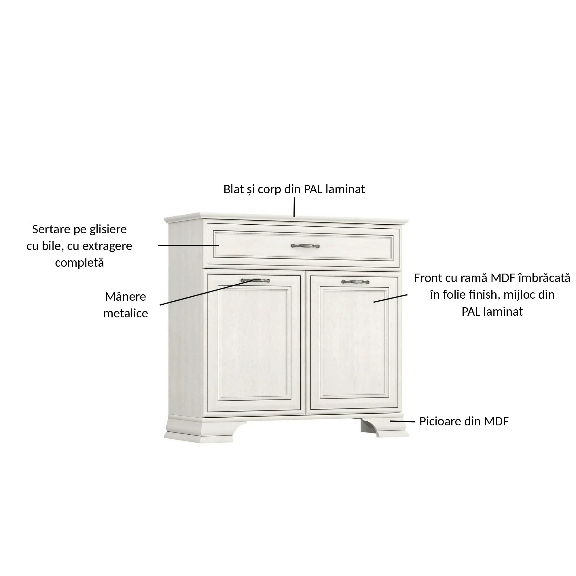 Comoda TIFFANY II, grej, PAL laminat, 94x37x90 cm