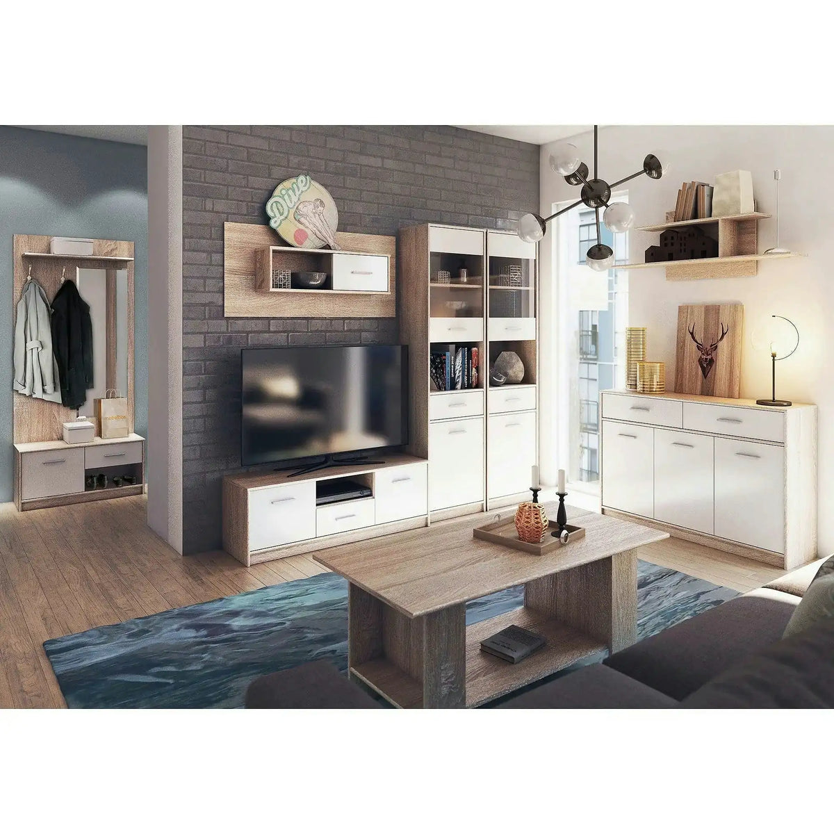 Comoda TIPS, stejar sonoma/alb, PAL laminat, 123x34x85 cm