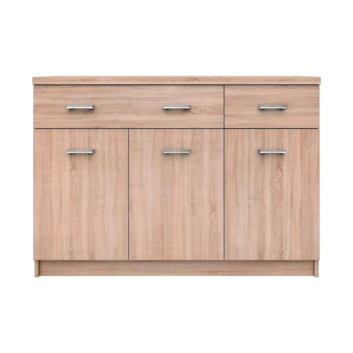 Comoda TOP MIX, stejar sonoma, PAL laminat, cu 3 usi si 2 sertare, 120x33x85 cm