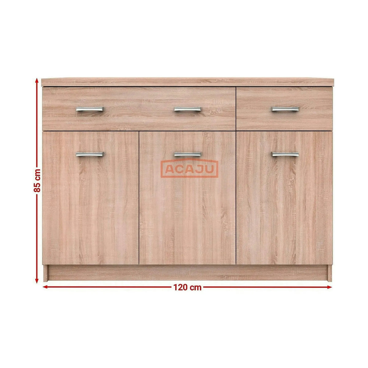 Comoda TOP MIX, stejar sonoma, PAL laminat, cu 3 usi si 2 sertare, 120x33x85 cm