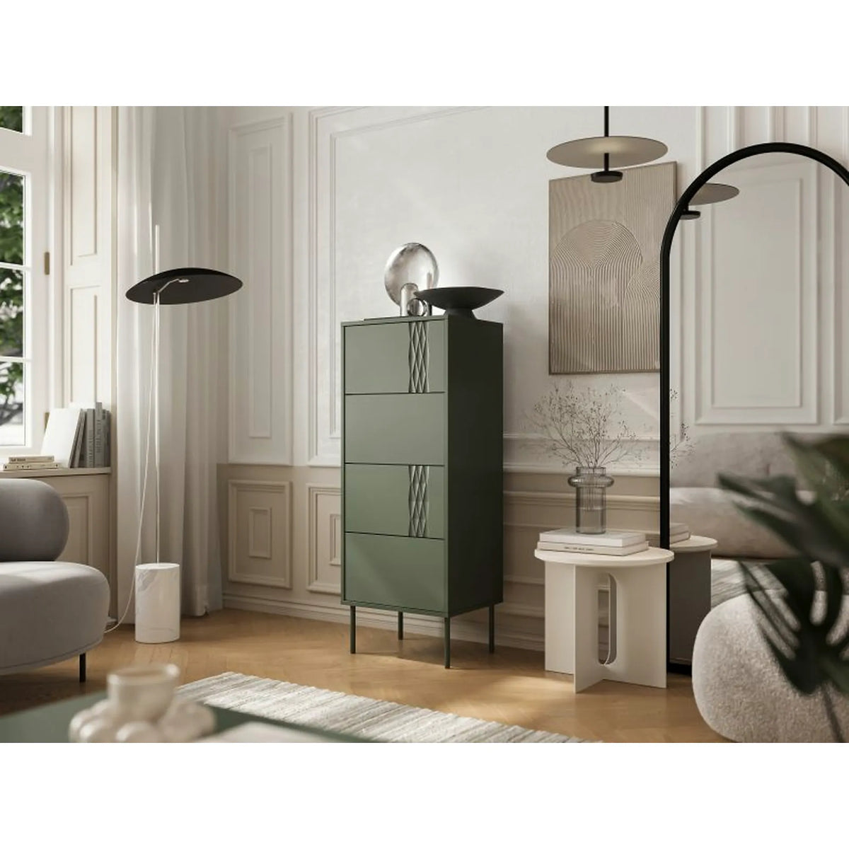Comoda TRESSE, verde, PAL laminat, 50x40x125 cm