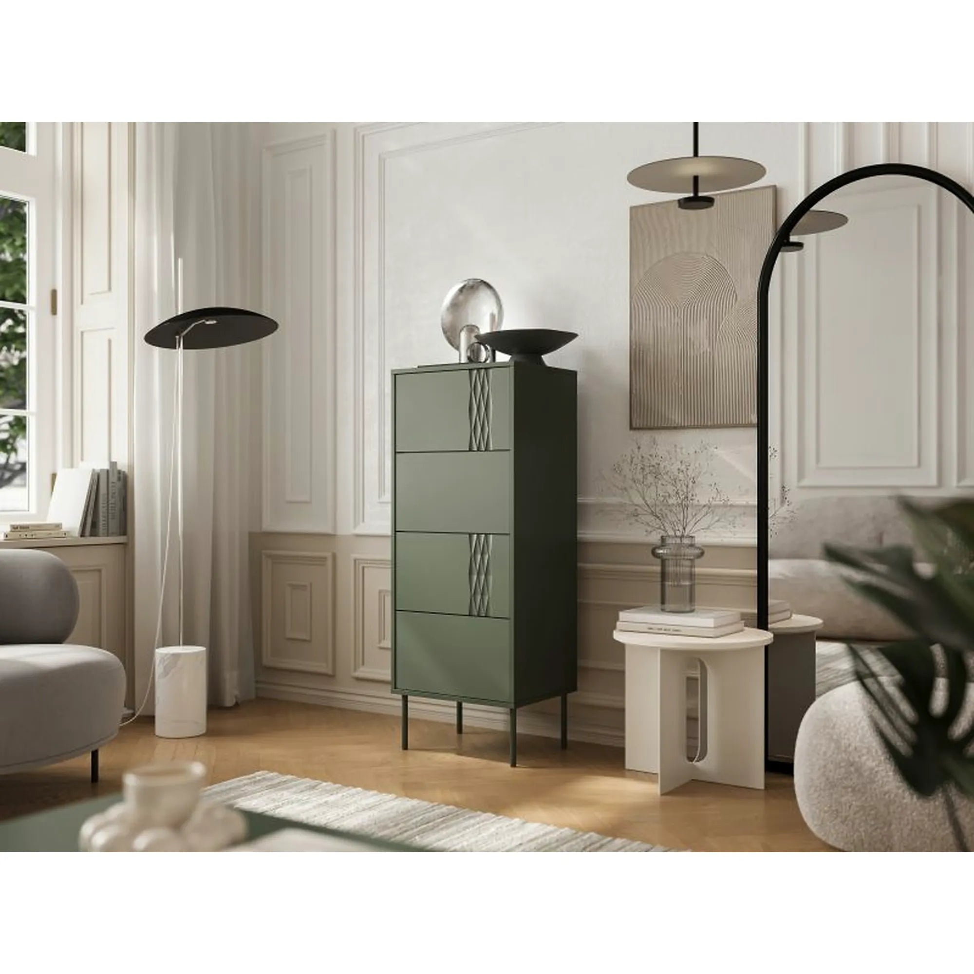 Comoda TRESSE, verde, PAL laminat, 50x40x125 cm